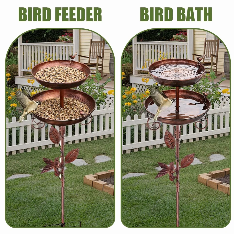 Comedero y Bebedero para Pájaros Exterior 117CM Metálico Pie Decoración Retro