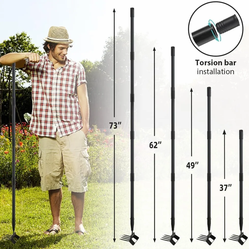 FLY HAWK Azada de Jardín 2 en 1, 185cm, Punta de 4 Dientes, Mango Largo Ajustable para Malas Hierbas