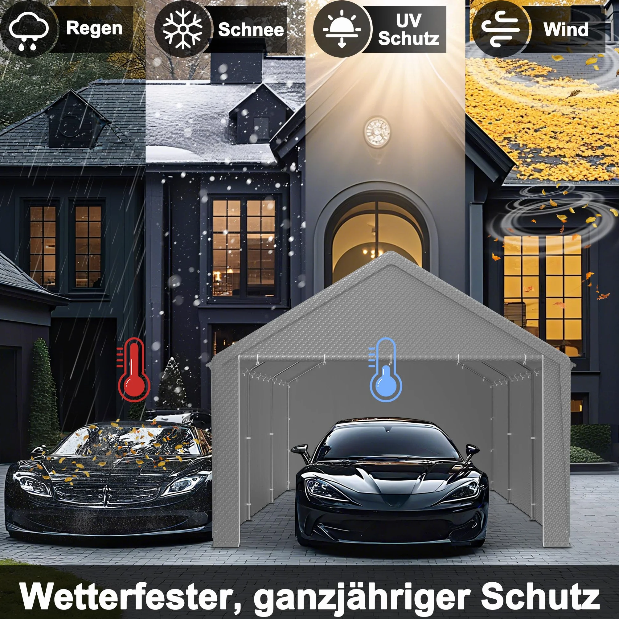 XMTECH Tienda de campaña para garaje 4x6 m resistente UV con puertas refugio para coche SUV