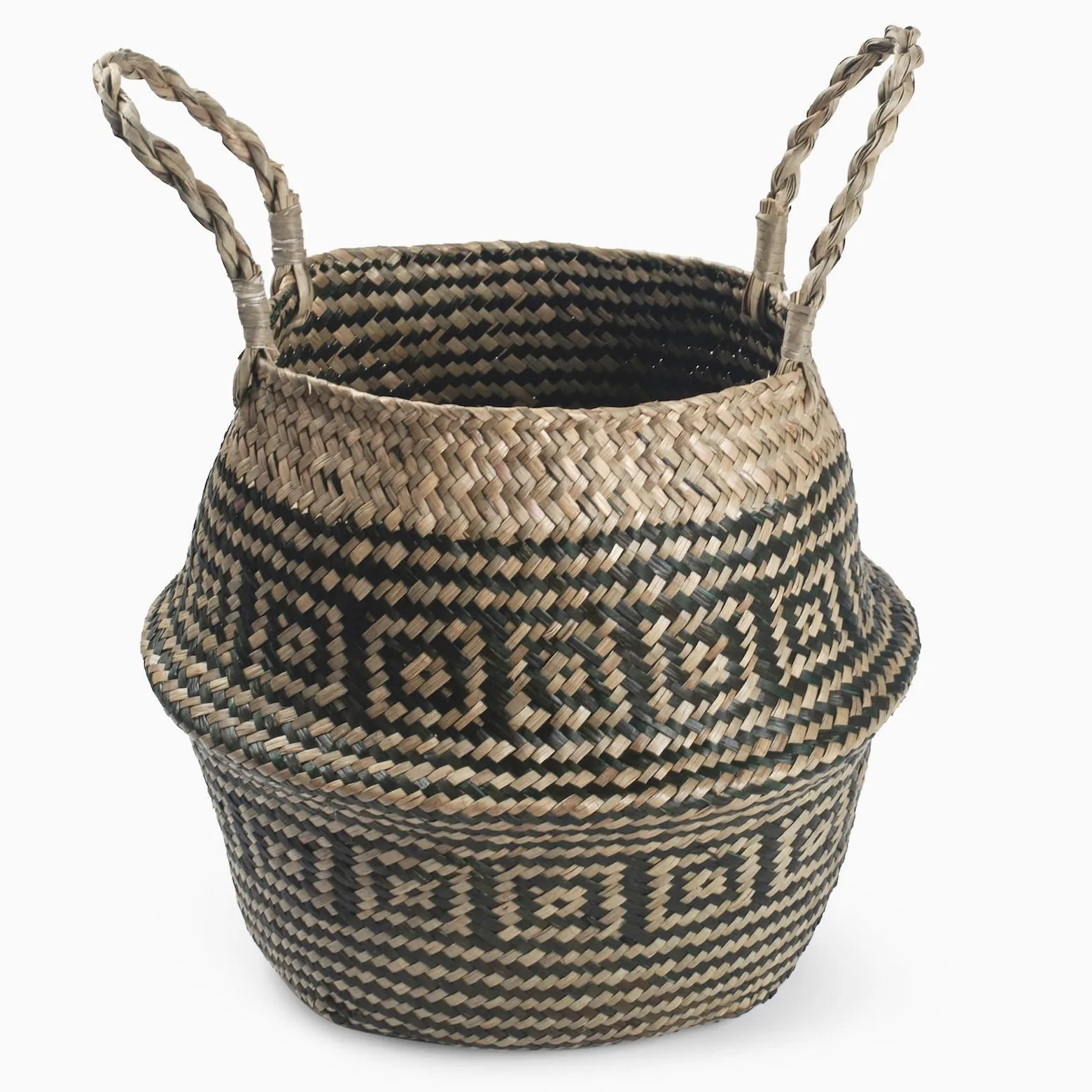 Cesta Mimbre Decoracion Naturales Cesta para Plantas Almacenaje Macetas Seagrass (Raya Negra)