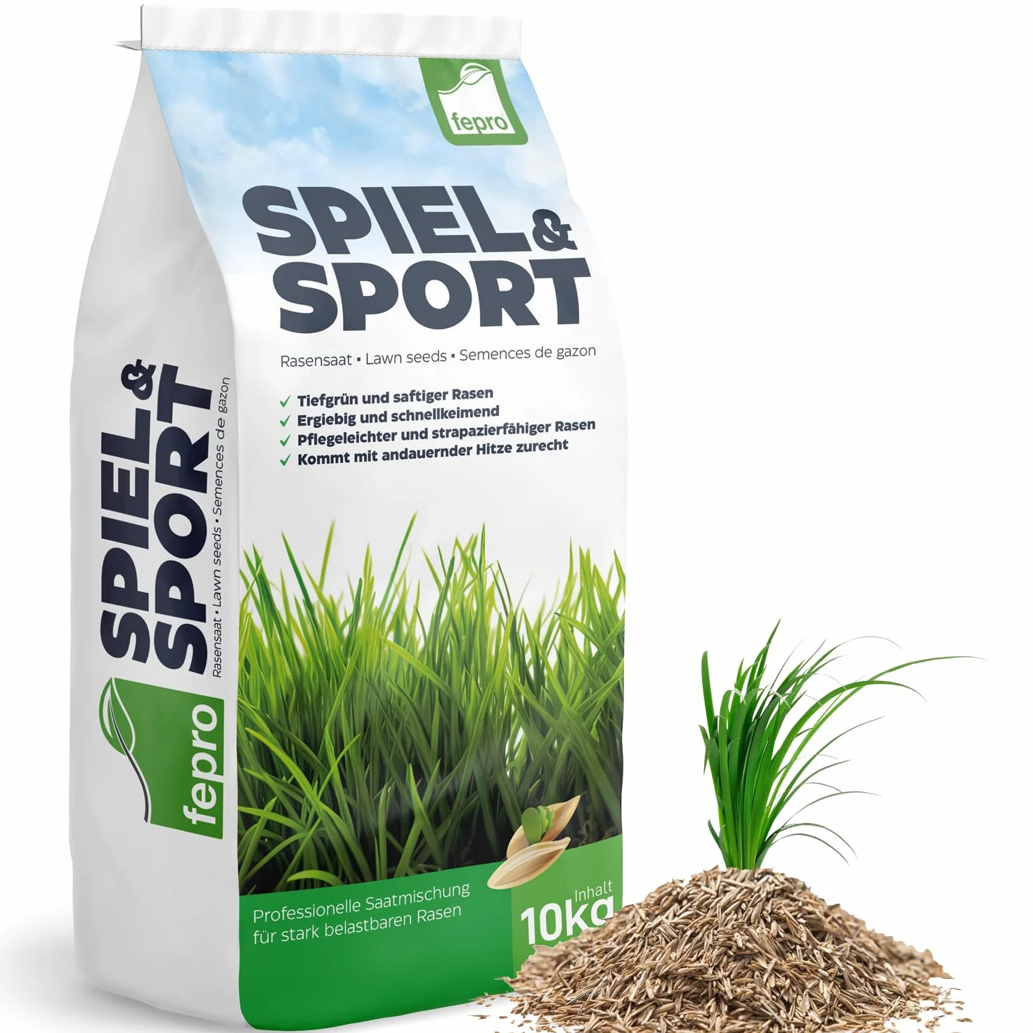 Semillas de césped 10 kg 400 m² germinación rápida color verde profundo para deportes y juegos