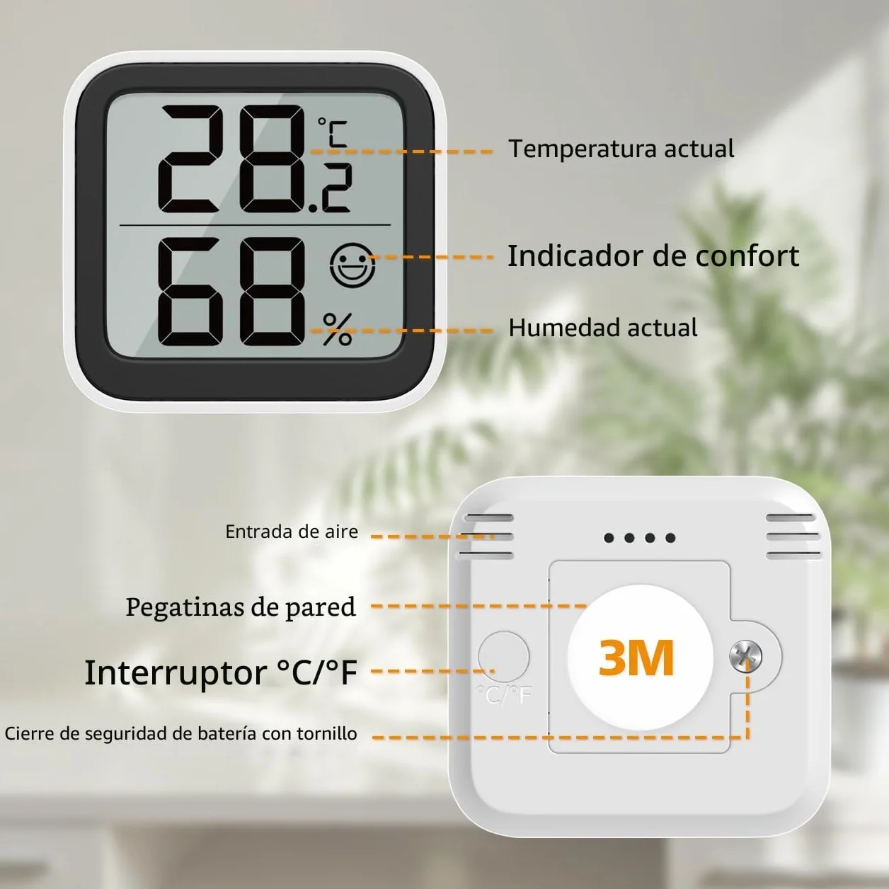 NOKLEAD Termómetro Higrómetro Interior Monitor Temperatura Ambiente Indicador Comodidad Negro 5cm