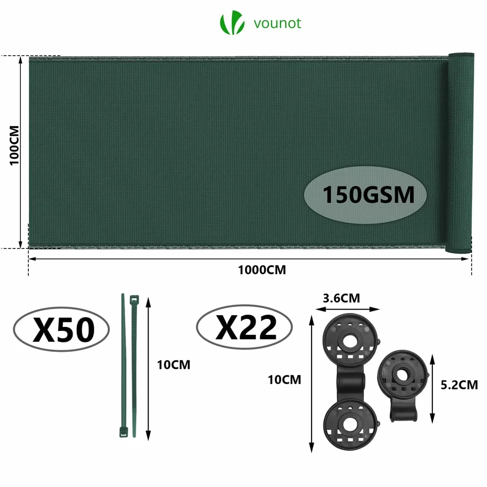 VOUNOT Malla Sombreo 1x10m 150 g/m² HDPE Protección UV Red Sombra Jardín Huerto Balcón Verde