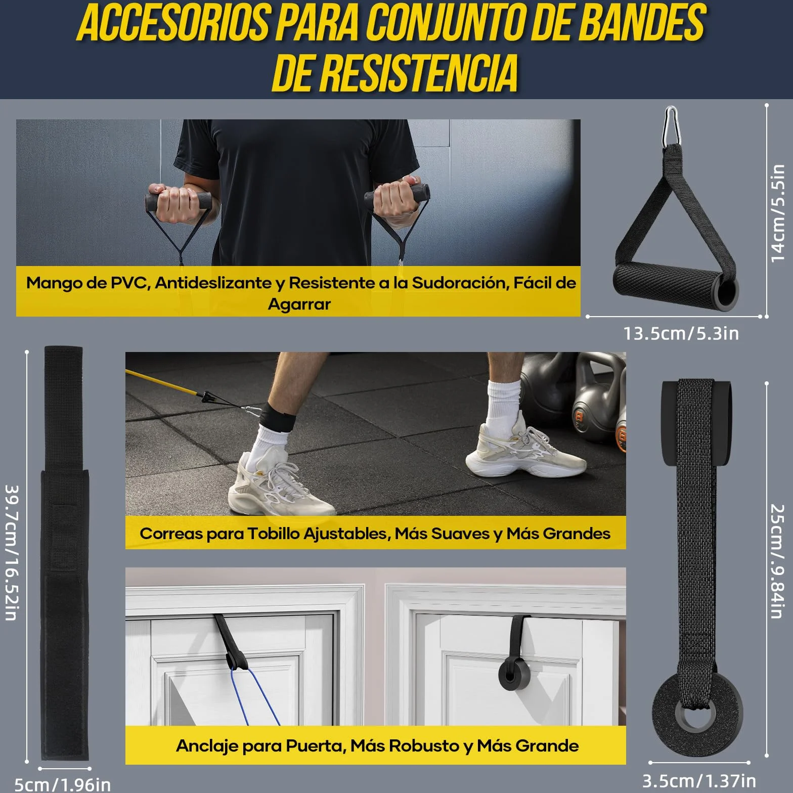 Fokky Gomas Elasticas Musculacion, 5 Niveles Bandas Elasticas con Anclaje Puerta, Asas, Correa Tobillo para Pilates Yoga