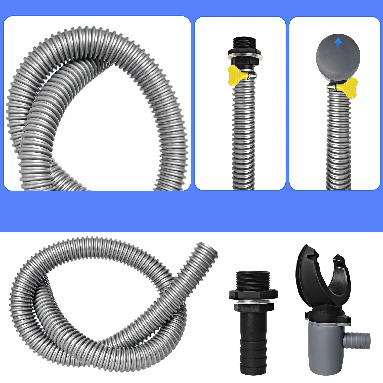 Colector de Agua de Lluvia para bajantes 70-110 mm, con Accesorios de Montaje y Manguera 1 m, para techos hasta 80 m²