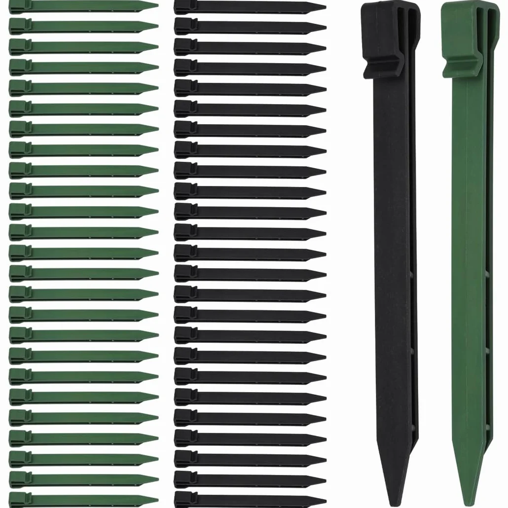 50 estacas de borde de paisaje, estacas de valla de jardín de 10 pulgadas, estacas de anclaje de plástico resistente, estacas de tablero de terraza, estacas de red resistentes para bordes y fijación