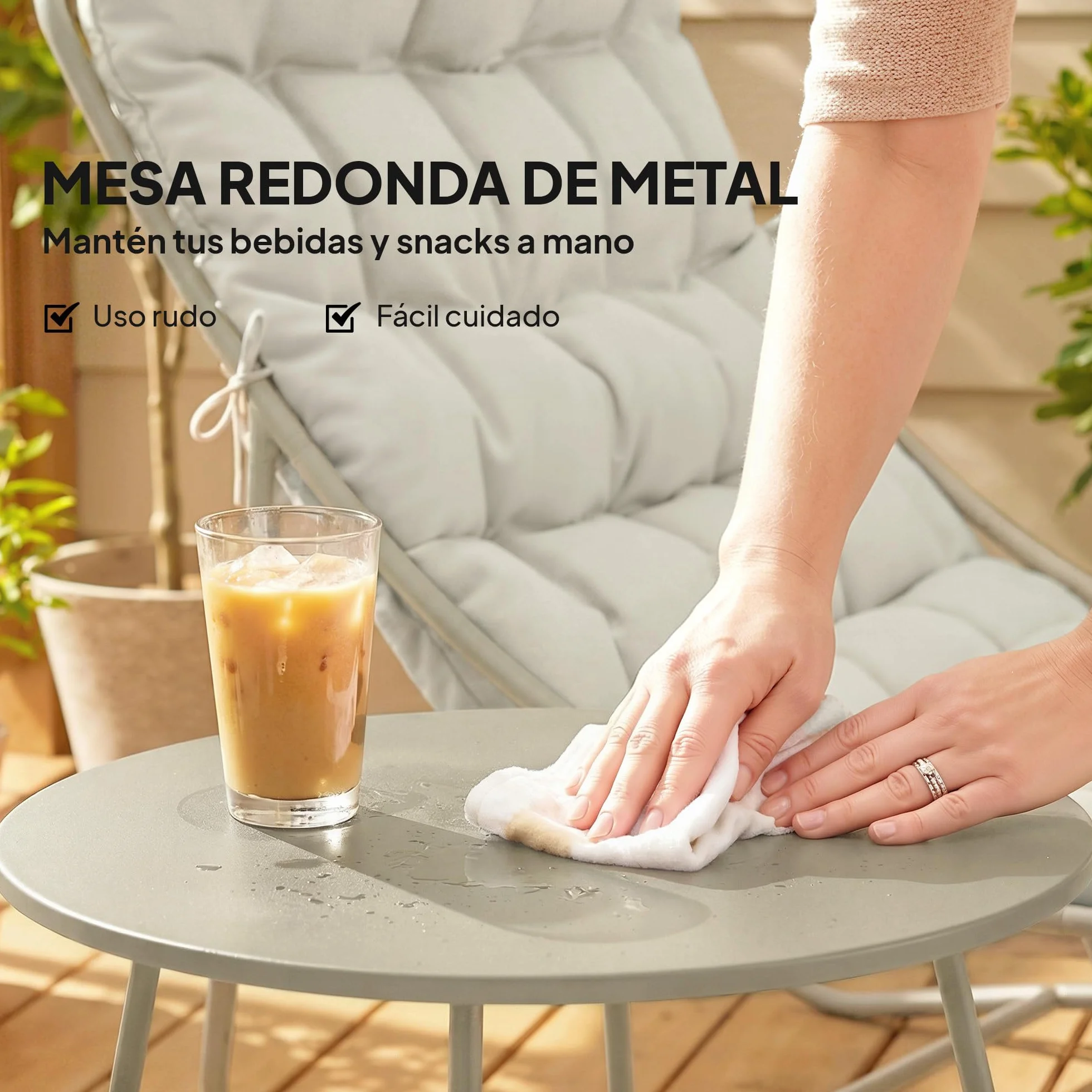 Outsunny Conjunto de Mesa y Sillas de Terraza Exterior 3 Piezas, Muebles de Jardín con Cojines, Gris Claro