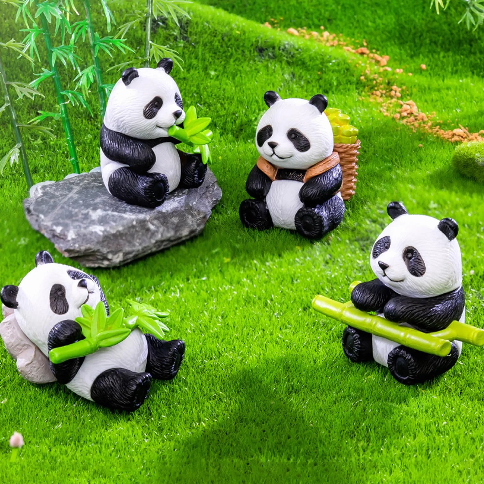 Cayway 8 figuras de mini panda, decoración de panda, animales de jardín de hadas para macetas, bonsái, decoración de paisajismo