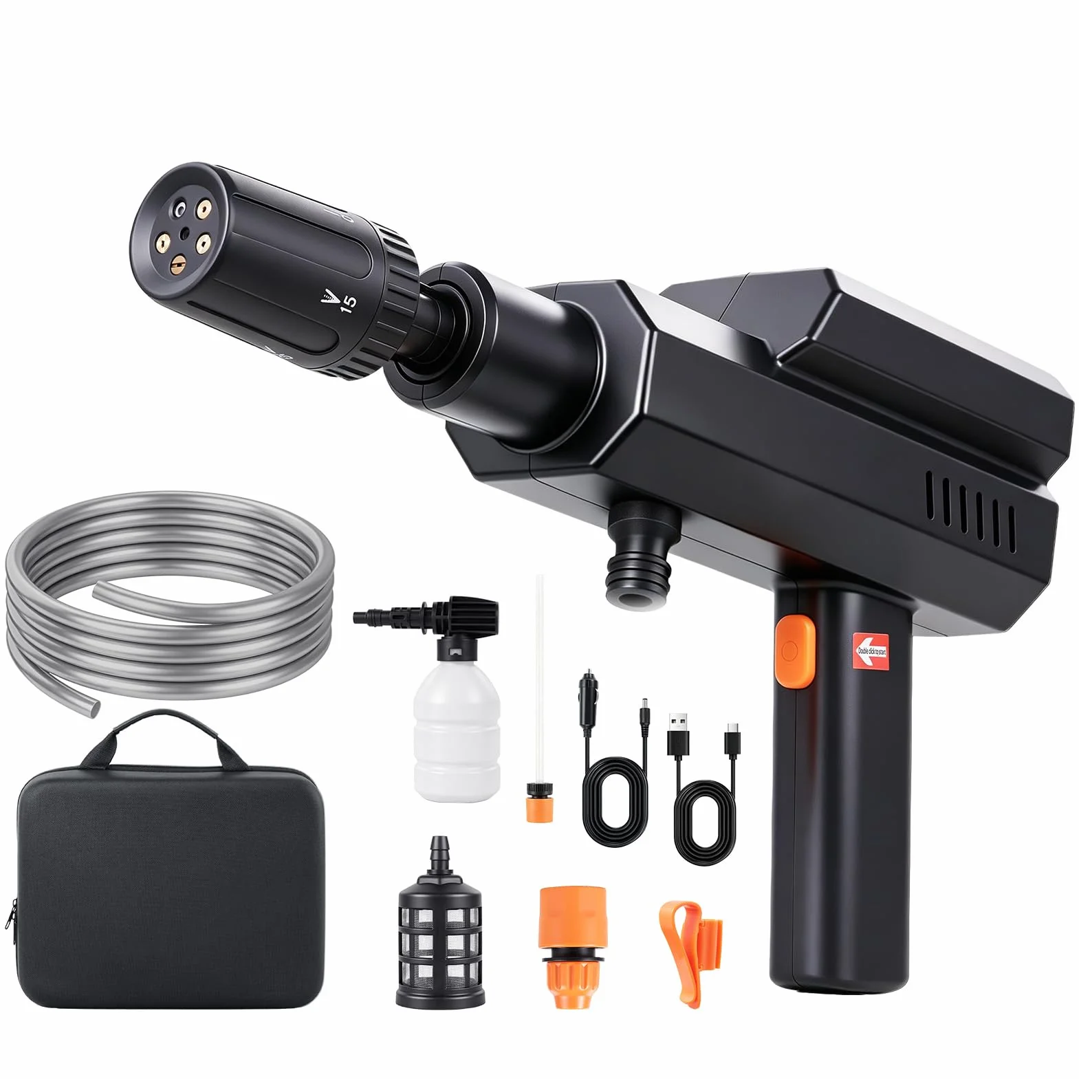 Hidrolimpiadora de Alta Presión, Hidrolimpiadora Inalámbrica 60 Bar/870PSI con 3 x 4000mah Baterías Recargables, Boquilla Hidrolimpiador de Bateria para Limpieza de Automóviles