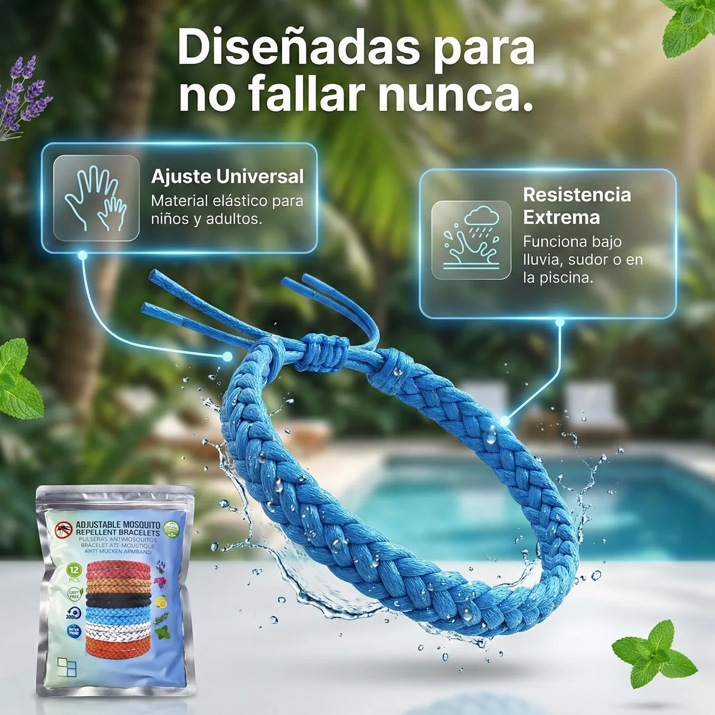 Pulseras Repelentes de Mosquitos 12 Unidades Natural Sin DEET Aceites Esenciales No Toxico