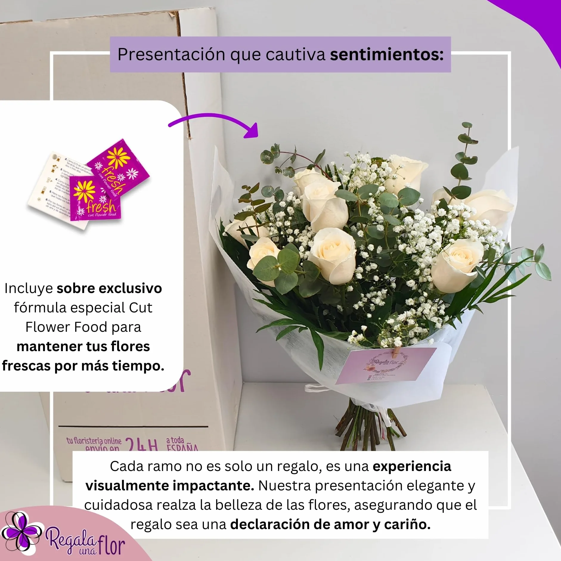 Ramo de flores naturales a domicilio 12 rosas blancas con tarjeta dedicatoria