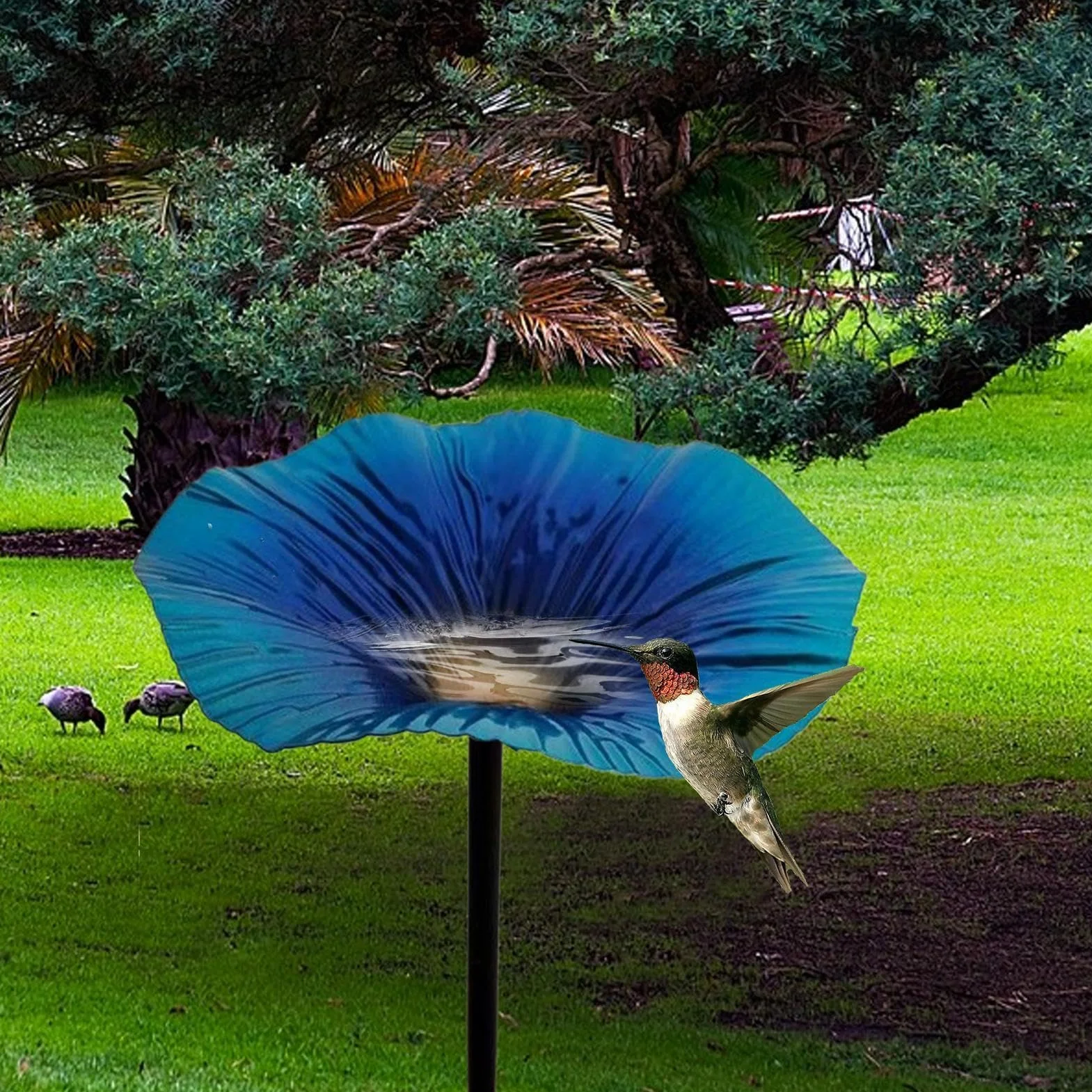 Bebedero de Pájaros con Agua Decoración Jardín Forma Flor Poste para Aves Colibrí Salvaje Pinzón