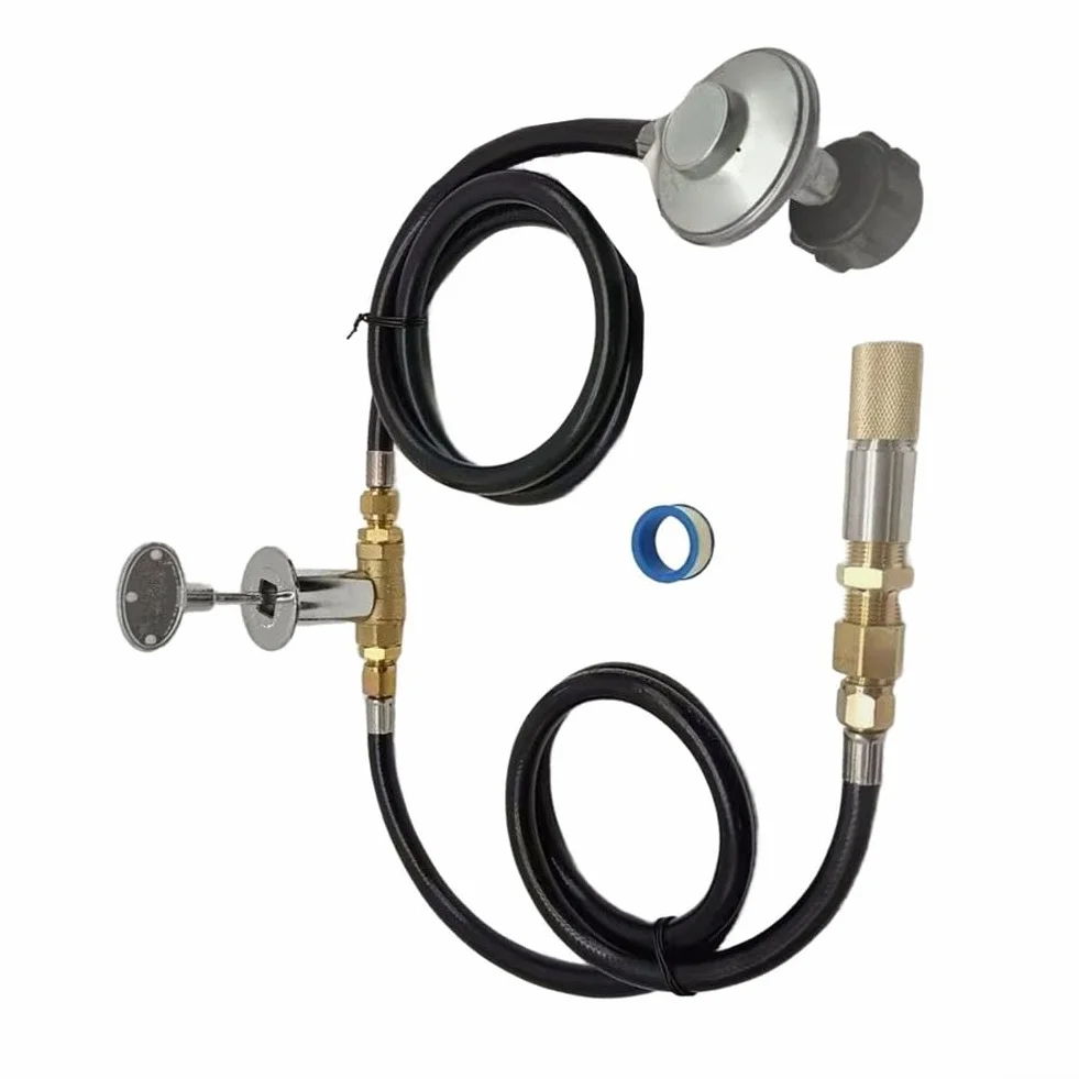 Juego de manguera reguladora de propano con válvula de 1/2 pulgadas y mezclador de aire de latón, manguera de conexión de 60 pulgadas para control de quemador de fuego, ajustable 0-30 PSI, 150 K BTU