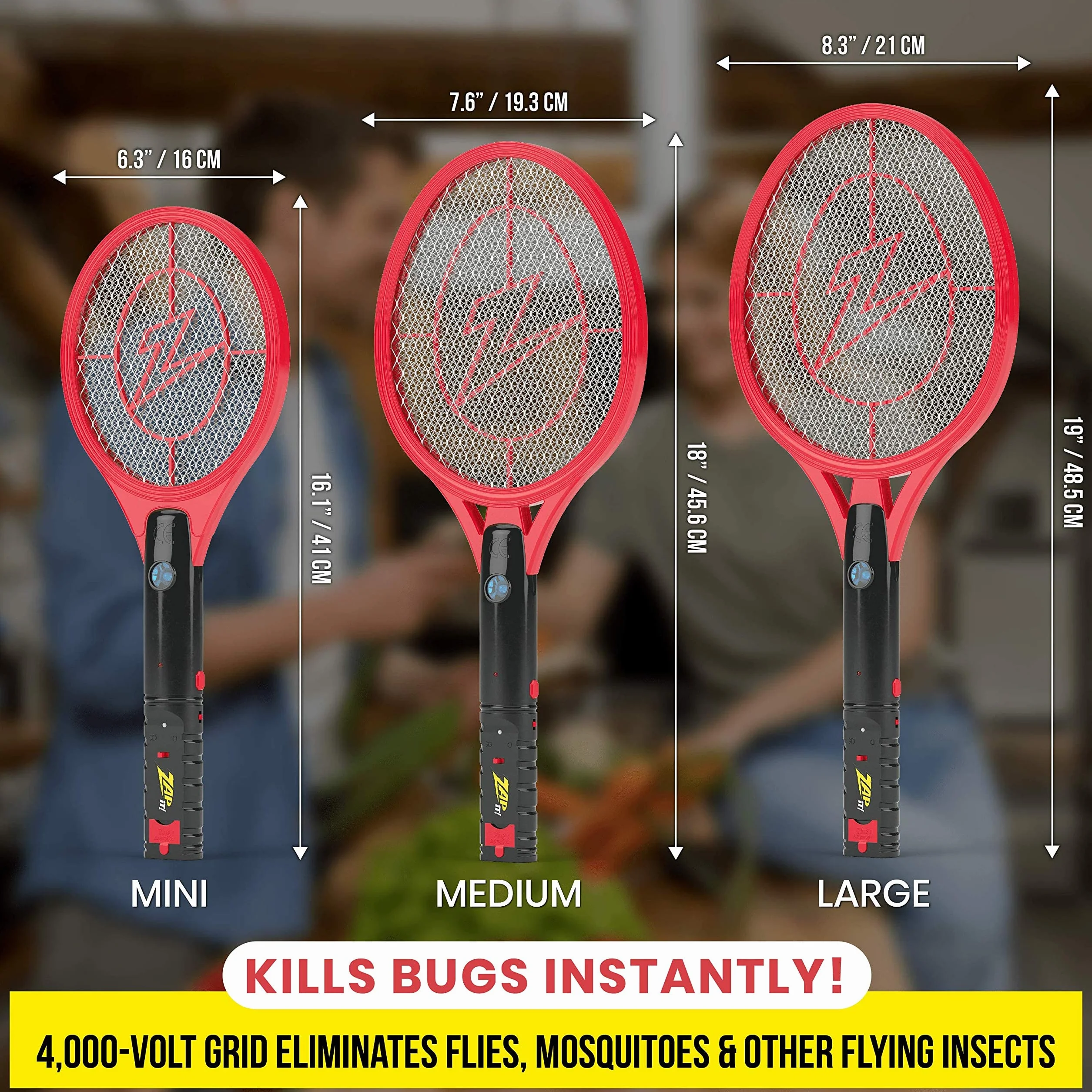 ZAP IT! Bug Zapper - Raqueta recargable para eliminar insectos, 4.000 voltios, cable de carga USB, paquete de 2