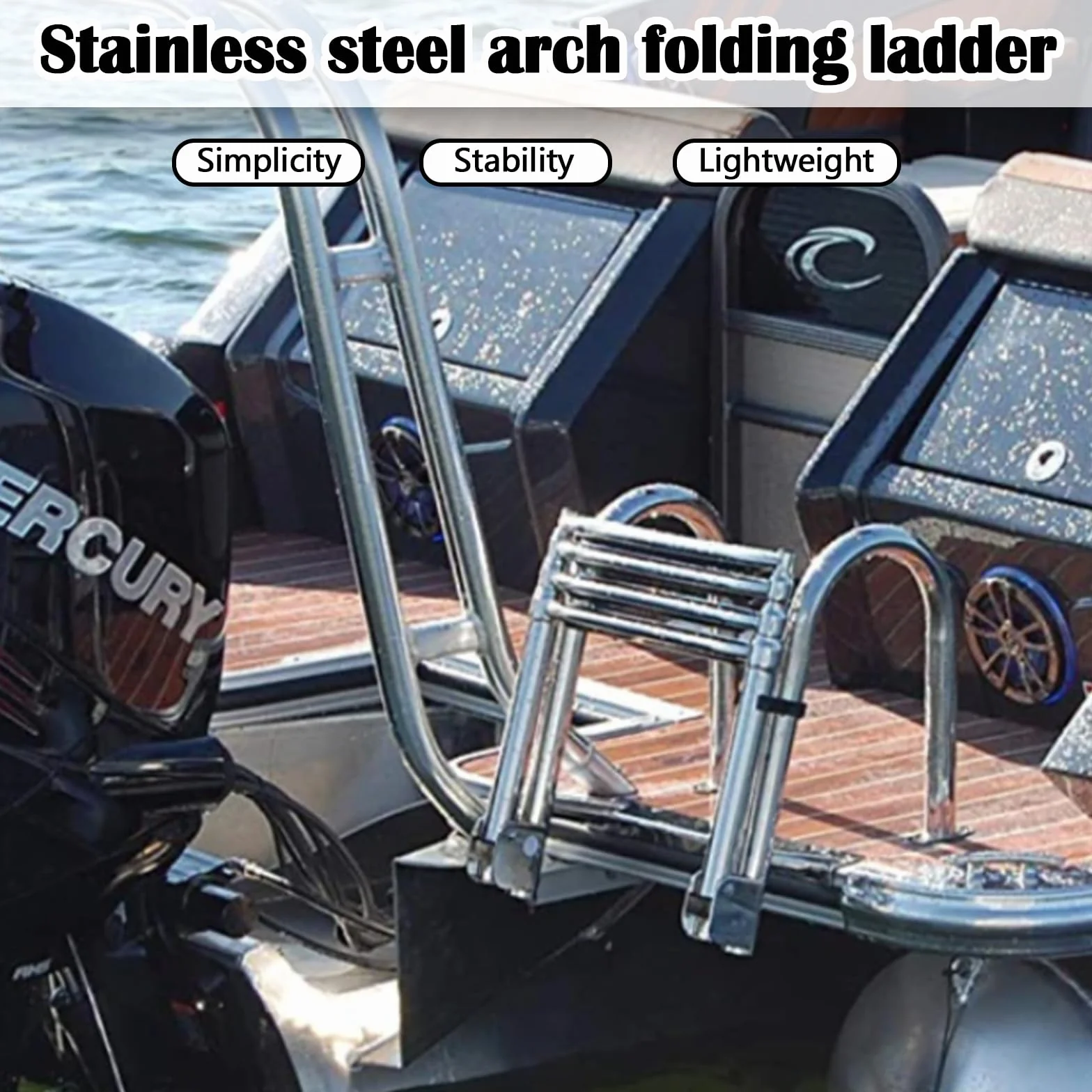 Escalera Baño 4 Escalones Acero Inoxidable Telescópica Plegable con Asas y Pedal Ancho para Piscina Barco