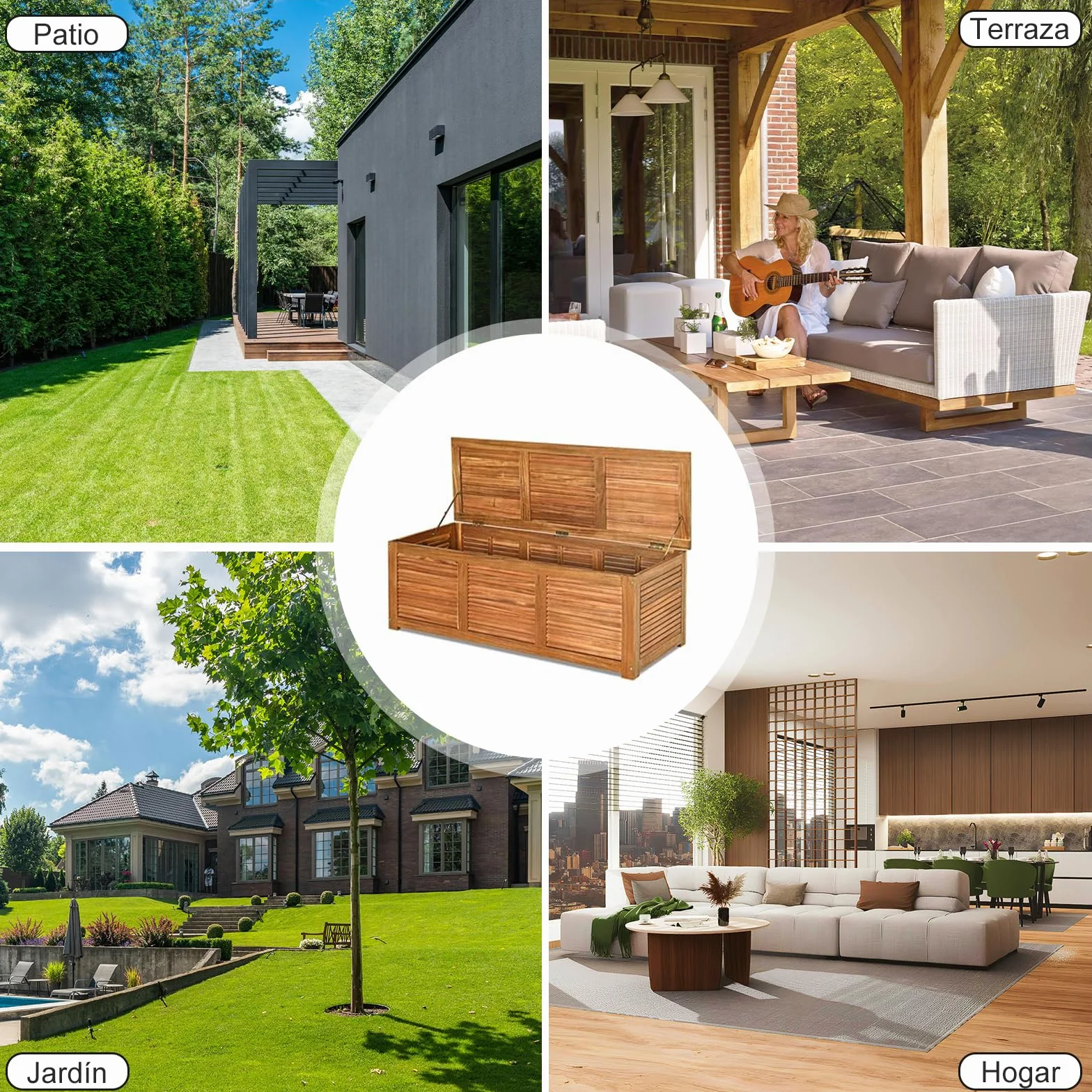 RELAX4LIFE Baúl Almacenaje Exterior Madera Acacia 120,5x44,5x44,5cm Carga 160kg