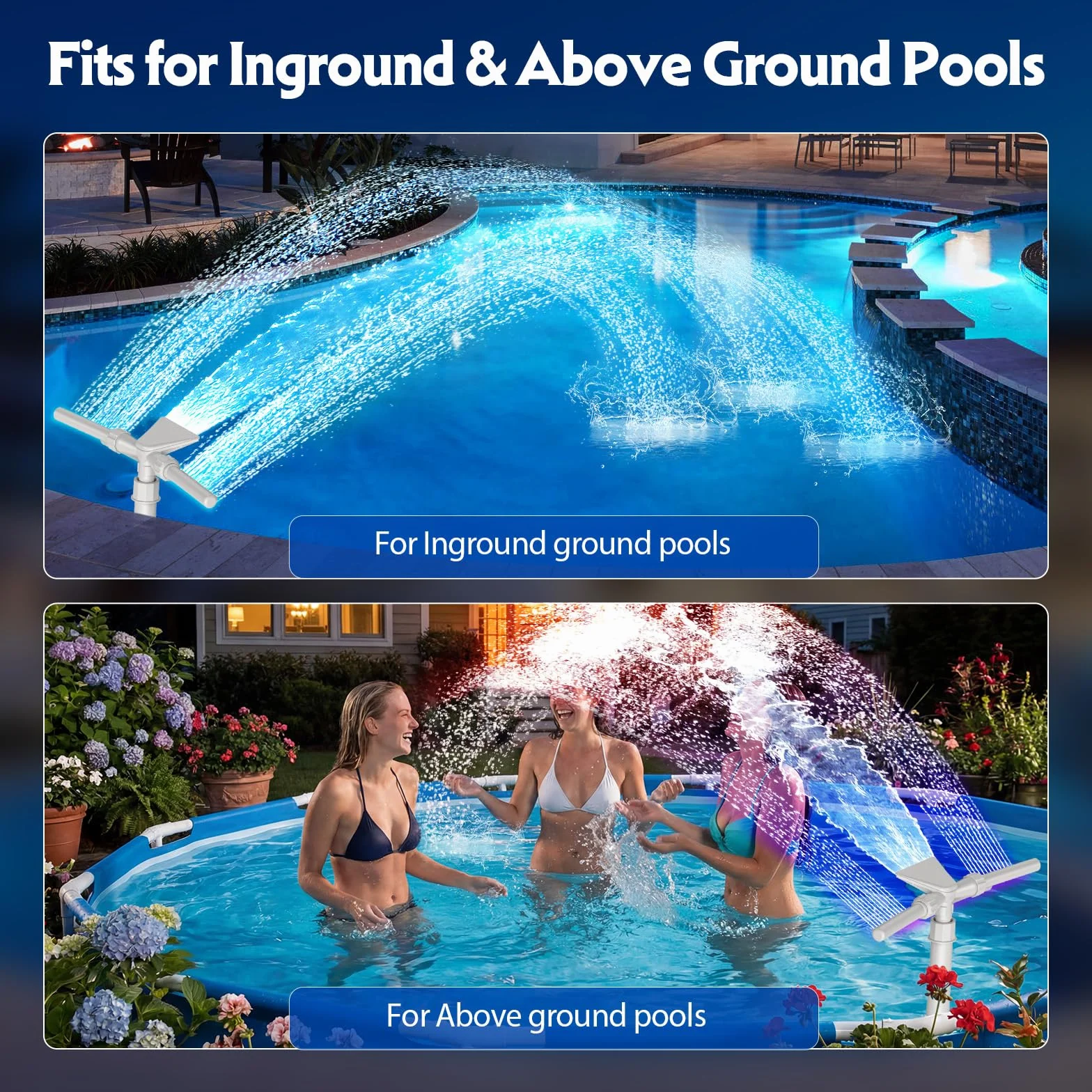 Cascada Solar para Piscina LED 9 Colores Aspersor Fuente 2 en 1 Doble Cabeza Ajustable Mando a Distancia