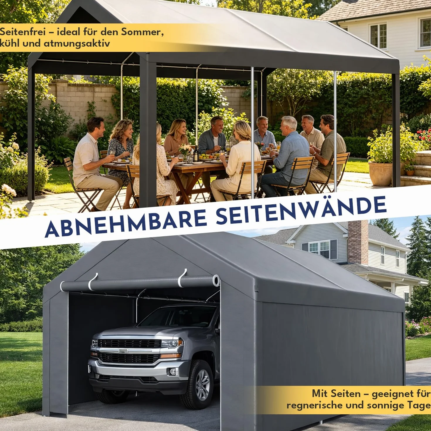 Carport 3x6 m Lona PE Resistente Intemperie UV Cobertizo Coche SUV Camión