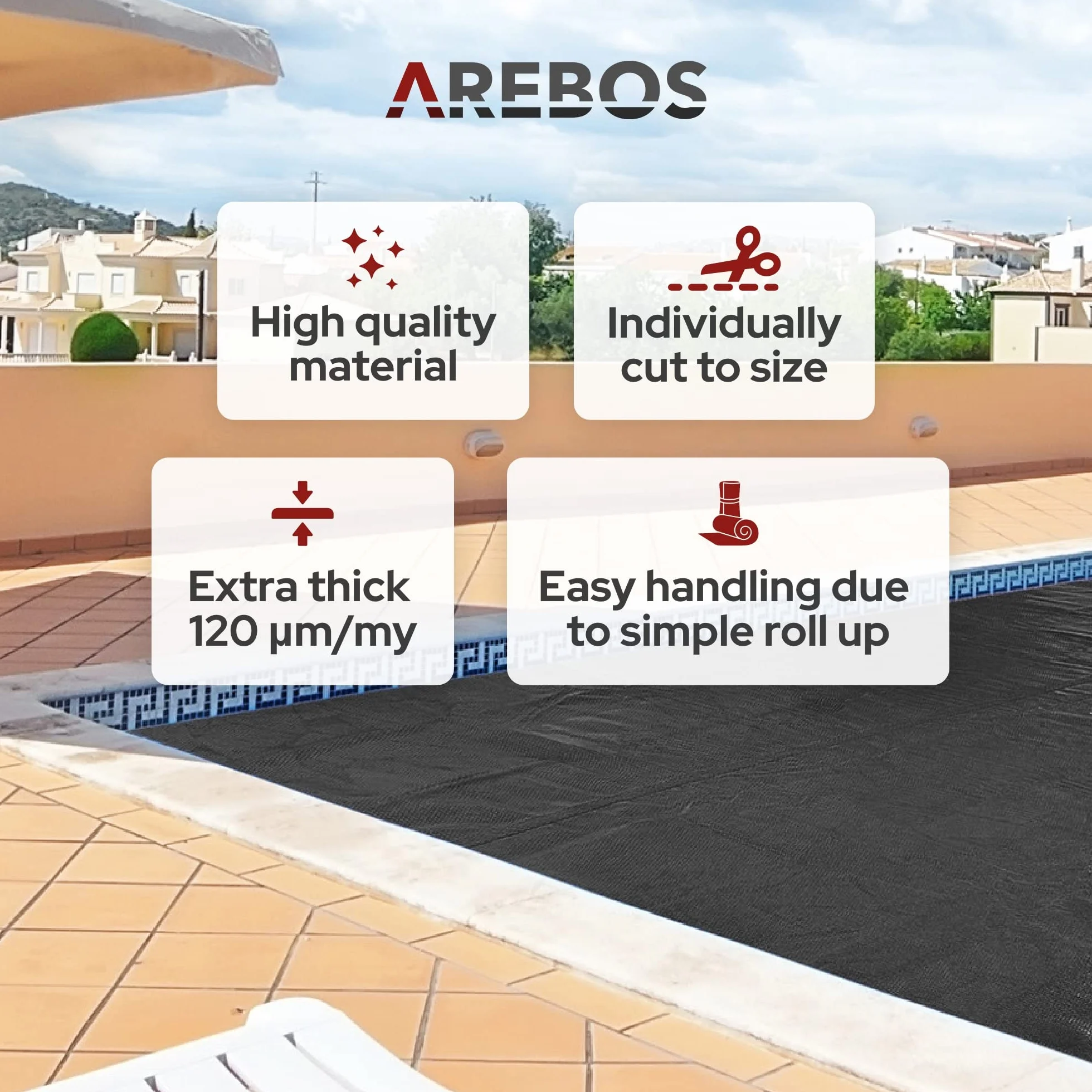 Arebos Cubierta Solar Piscina 5,49 x 2,74 m Negro 120 µm Protector Térmico Ahorro Energía