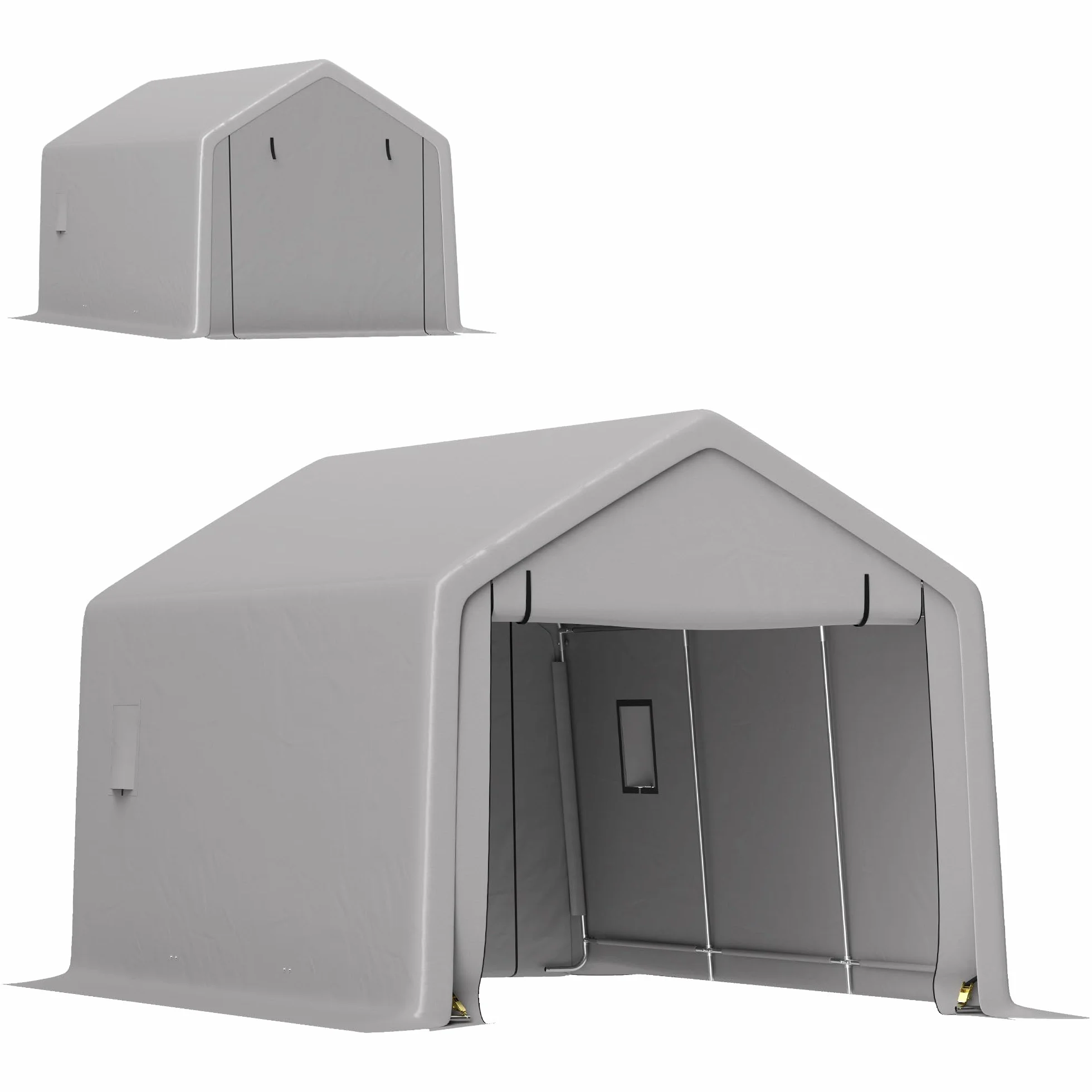 Outsunny Carport 3 x 5,2 m Cobertizo para Coche Exterior con Puerta Enrollable Gris