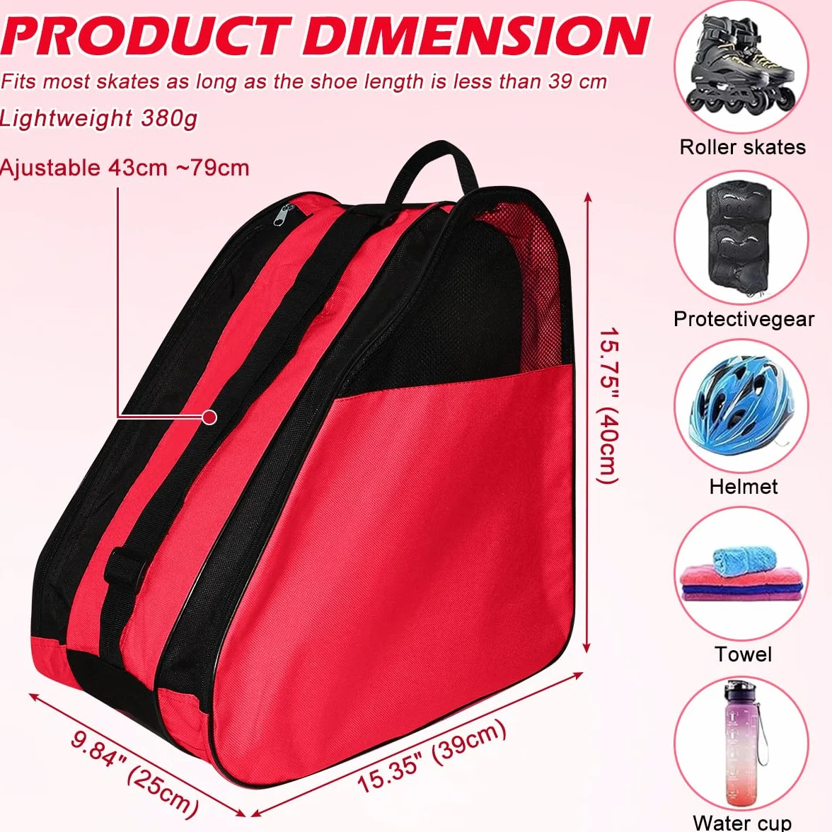 Bolsa para Patines En Linea Infantil Mochila 3 Compartimentos con Casco y Protecciones