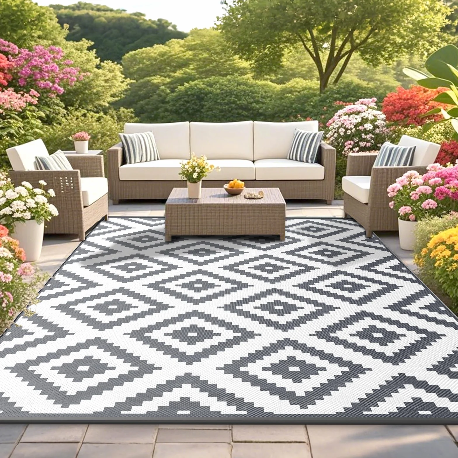 Alfombra de Exterior Impermeable Grande Reversible para Patio Jardín