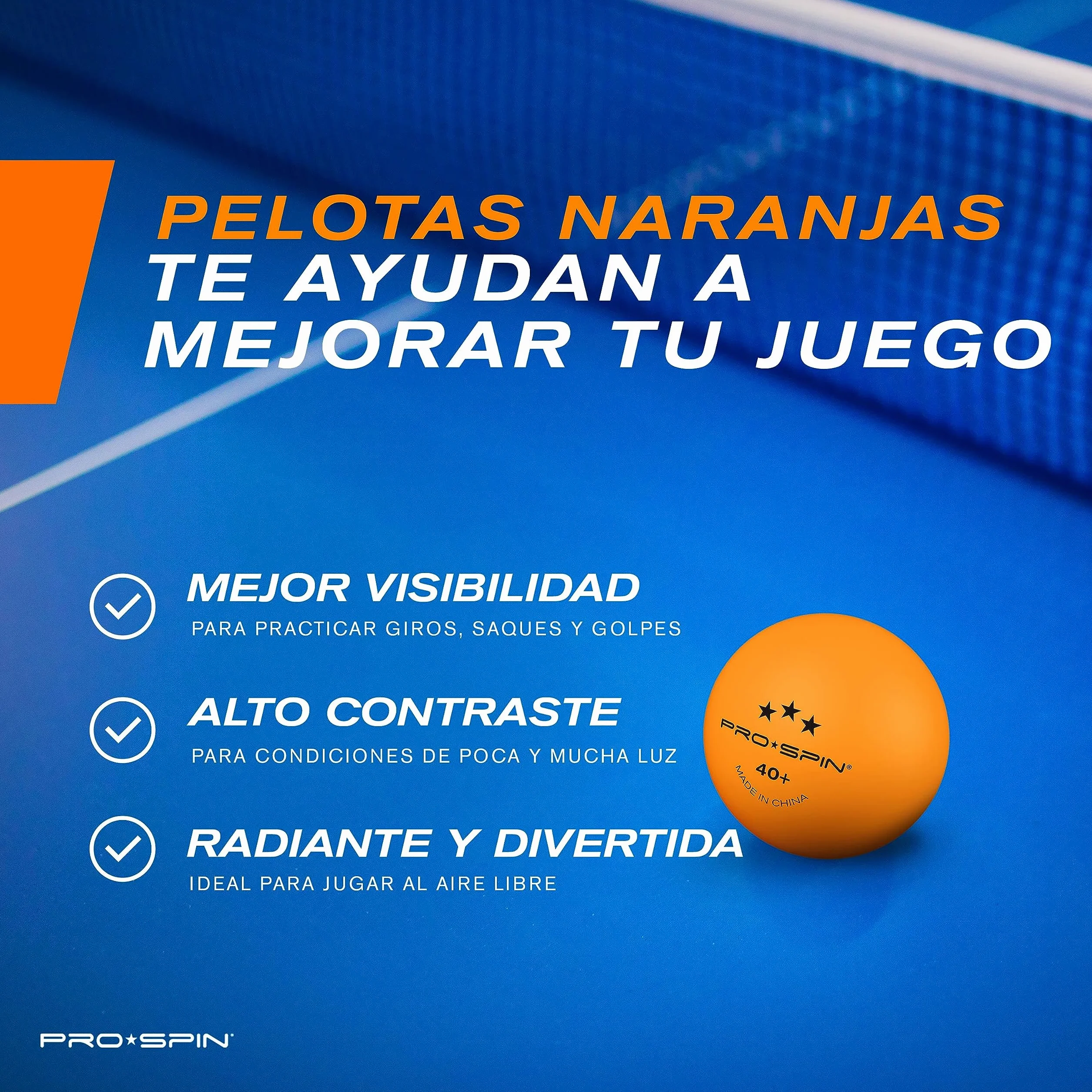 PRO-SPIN Pelotas de Ping Pong 3-Estrellas 40+ ABS Alto Rendimiento Durabilidad Interior Exterior Competición