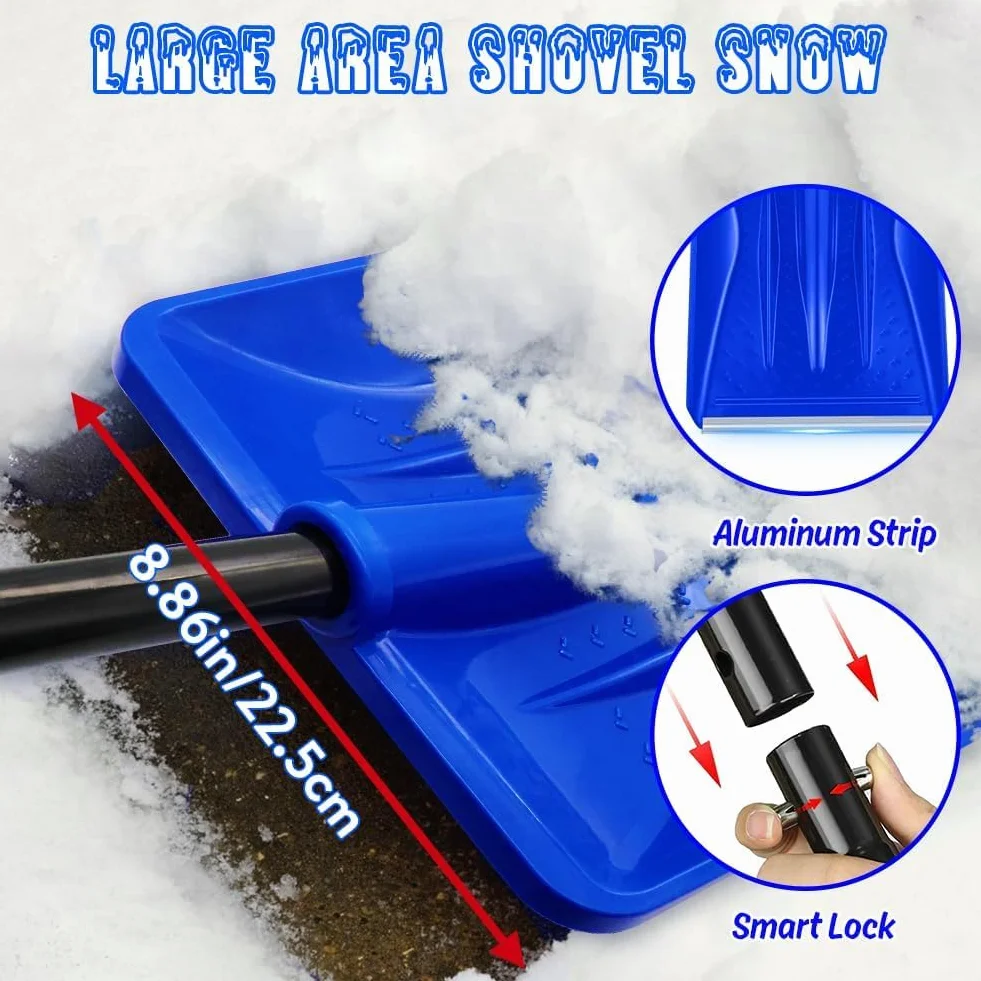 Pala Nieve, Carretilla Elevadora de Nieve de 108 cm, Diseño Desmontable de 4 Piezas, Pala de Nieve Ajustable Portátil Ligera, Gran Capacidad, Conducción de Automóviles (Azul)