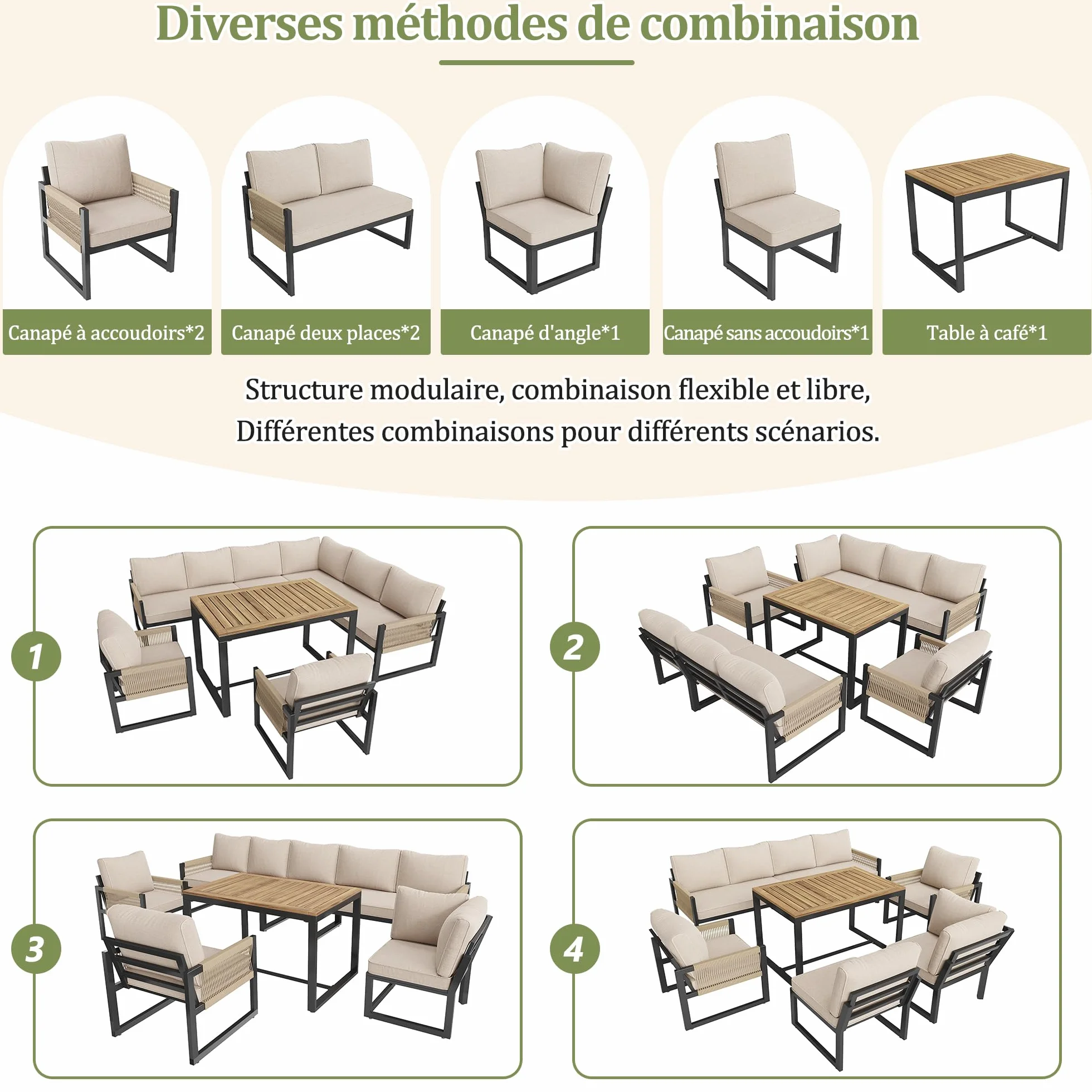 Juego de salón de jardín, grupo de comedor para 7-8 personas, muebles de jardín, juego de muebles de jardín, balcón, terraza, resistente a la intemperie, grupo de comedor moderno