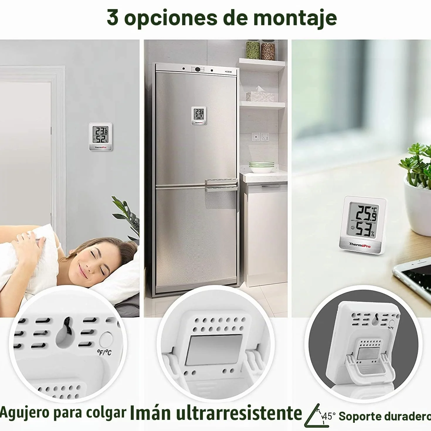ThermoPro TP49 3 Piezas Termómetro Higrómetro Digital Interior Medidor Temperatura Humedad