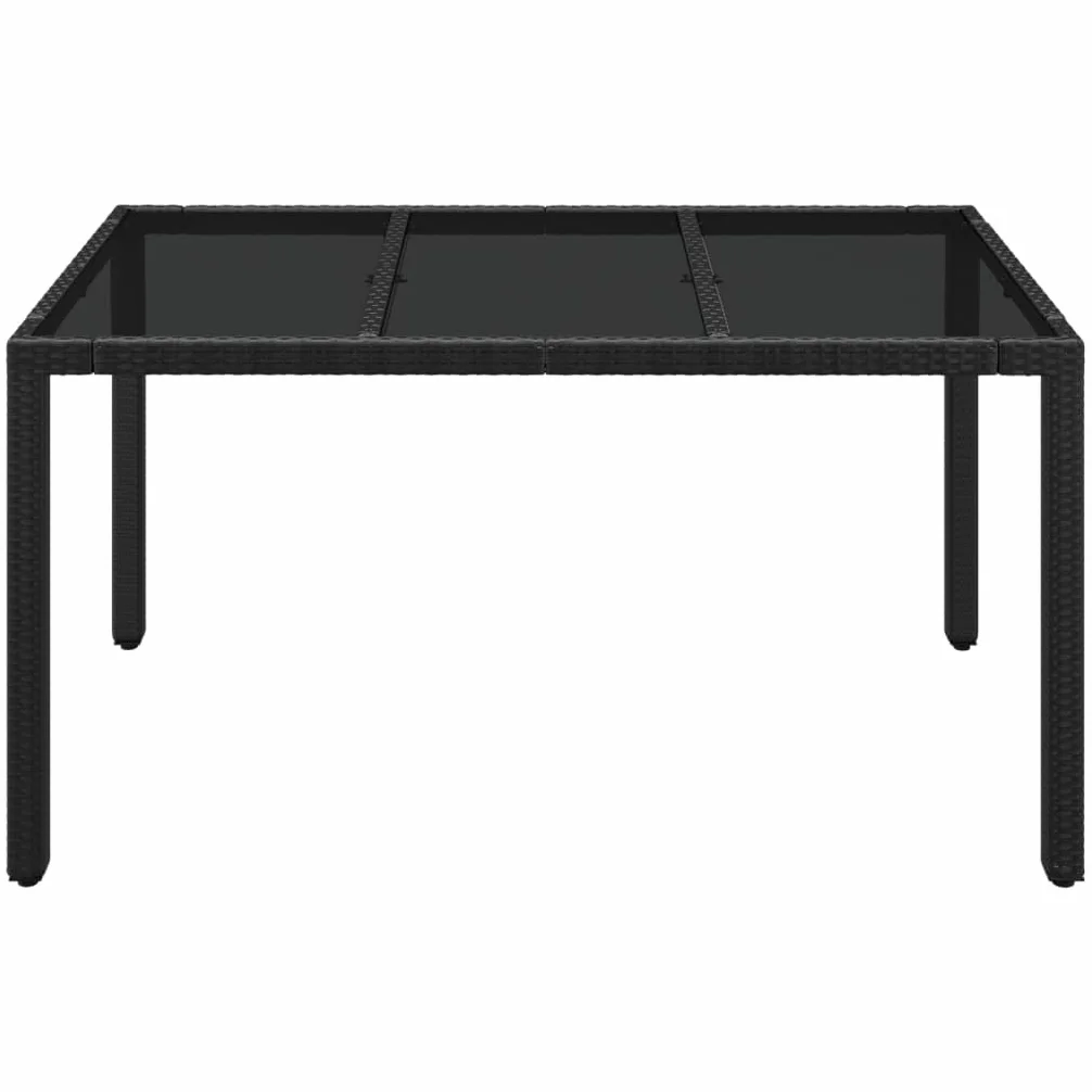 Mesa de jardín de ratán de polirratán, color negro, 150 x 90 x 75 cm, con placa de cristal duro, marco de acero pulverizado, diseño impermeable para terraza y jardín, fácil montaje