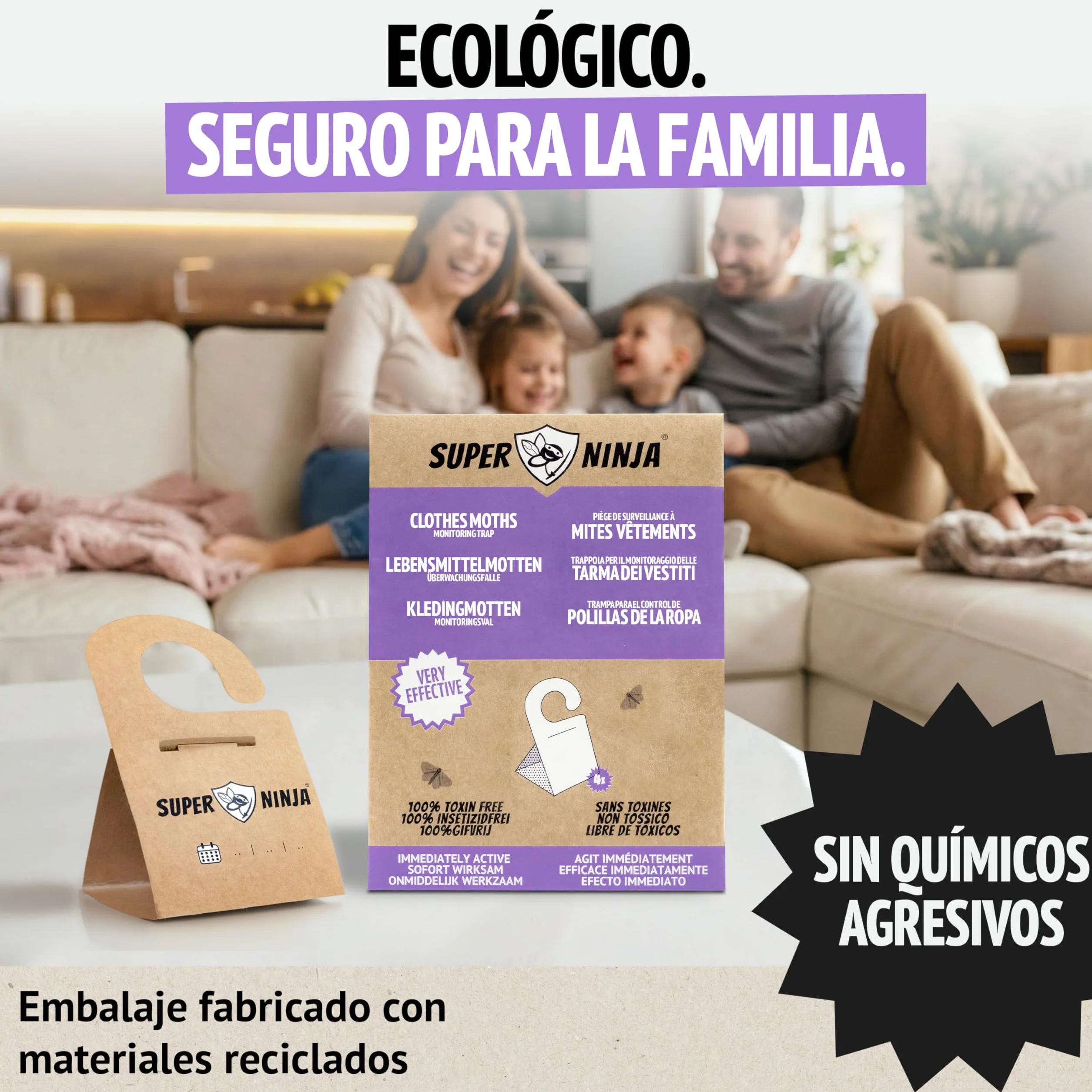 Trampa para Polillas con Feromonas Pack de 4 – Antipolillas para Ropa de Armario – Sin Olor