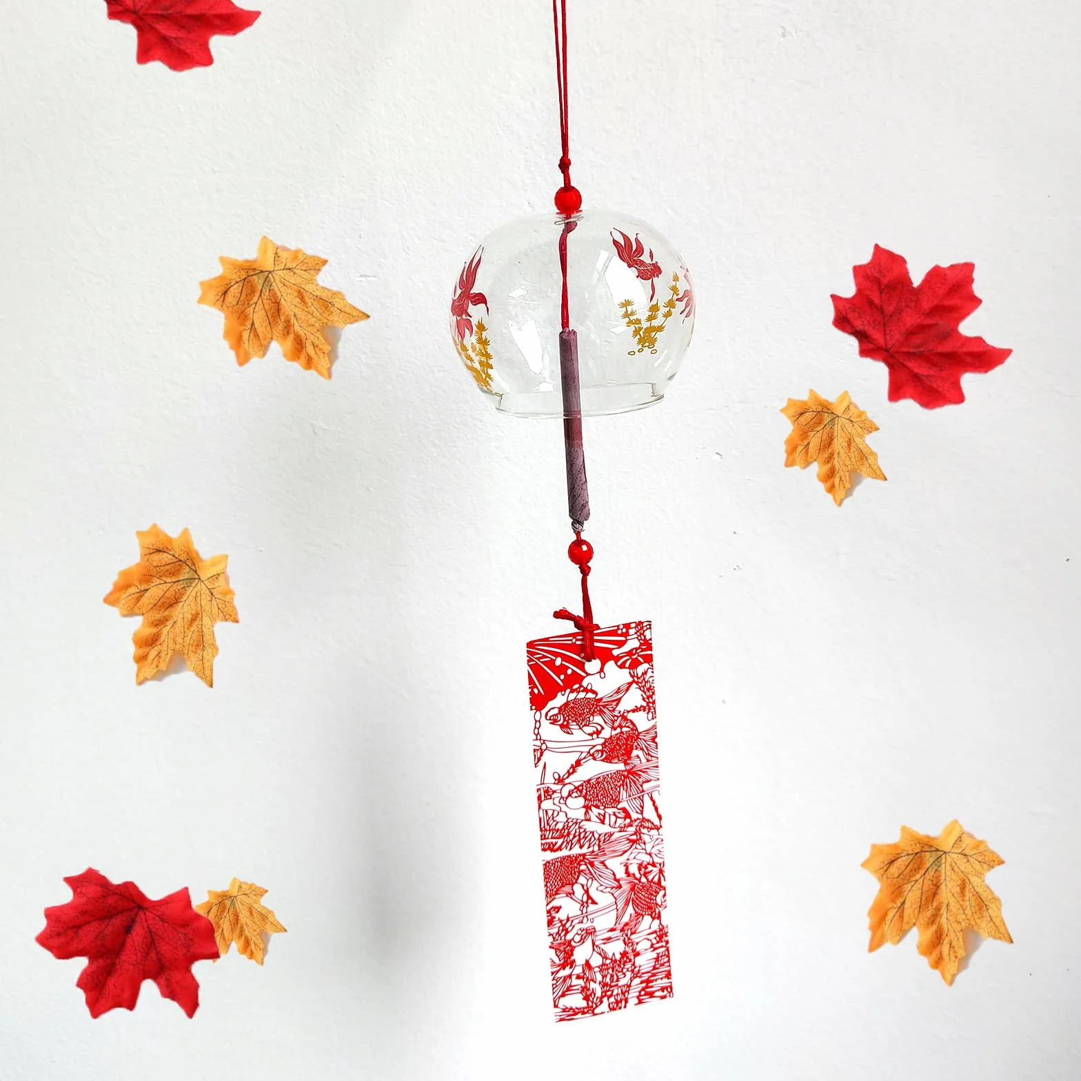 Japonesas campanas de viento de cristal rojo colgantes para decoración interior de coche