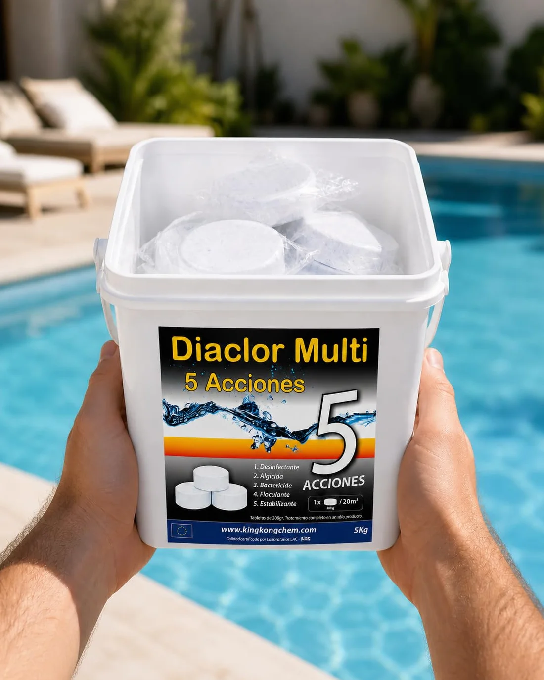 DIACLOR Pastillas de Cloro Lento 200g 5KG 25 Tabletas Multi 5 Acciones para Piscinas