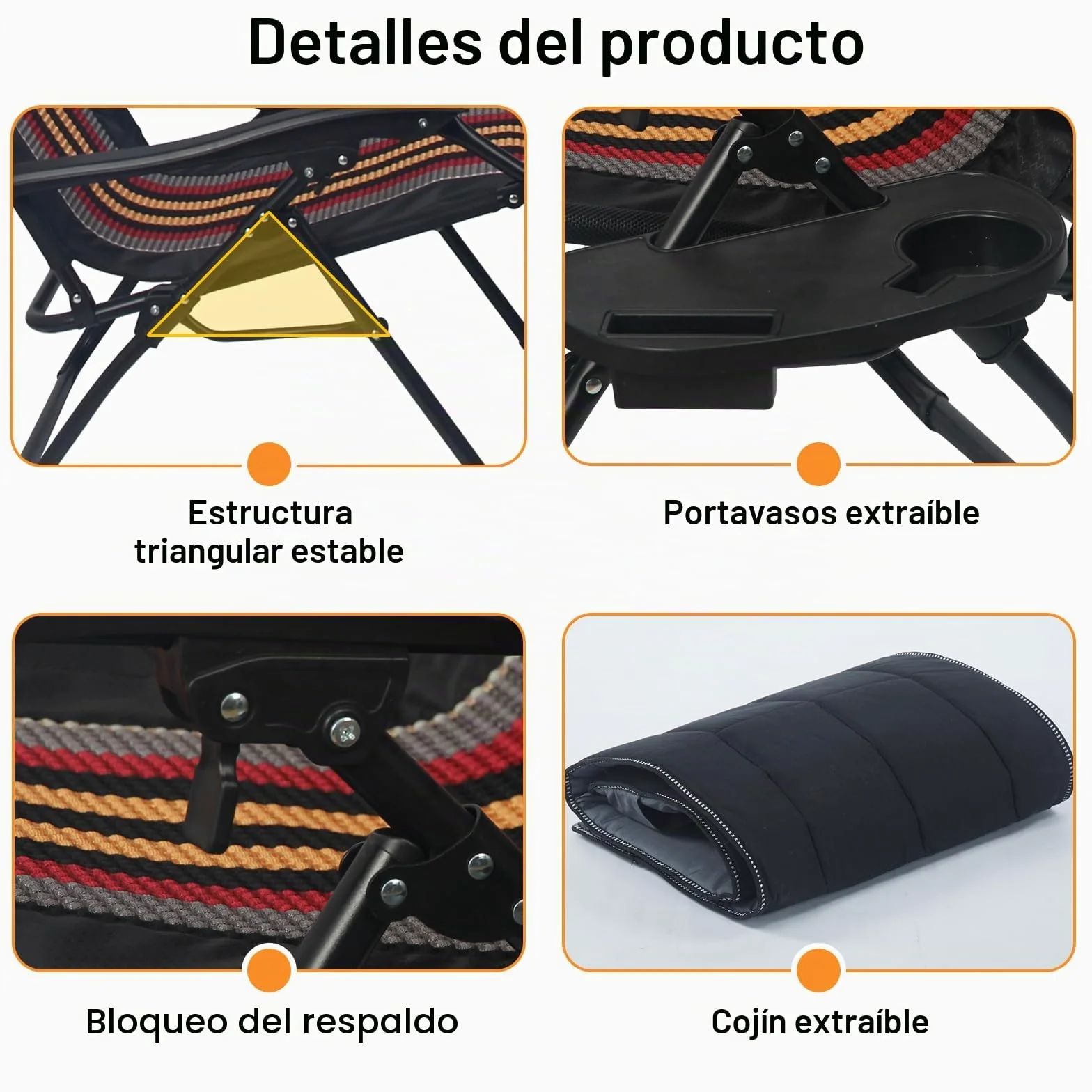 Gravedad Cero Tumbonas Jardin Exterior Plegable,Sillas Acolchadas Reclinables o Hamacas para Playa, Terraza y Camping,Plegable, Ahorra Espacio. (1, Rayas Negras)
