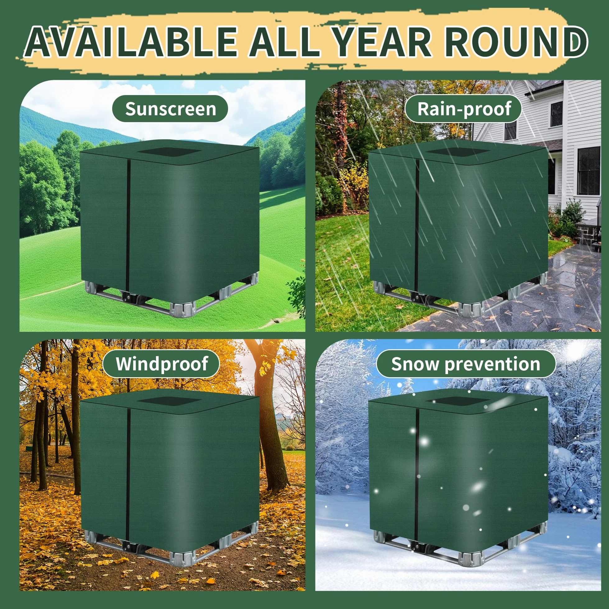 Tapa IBC 420D 1000L Lona Ultravioleta Resistente Intemperie Polvo Bolsa Almacenamiento 120x100x116 cm Verde