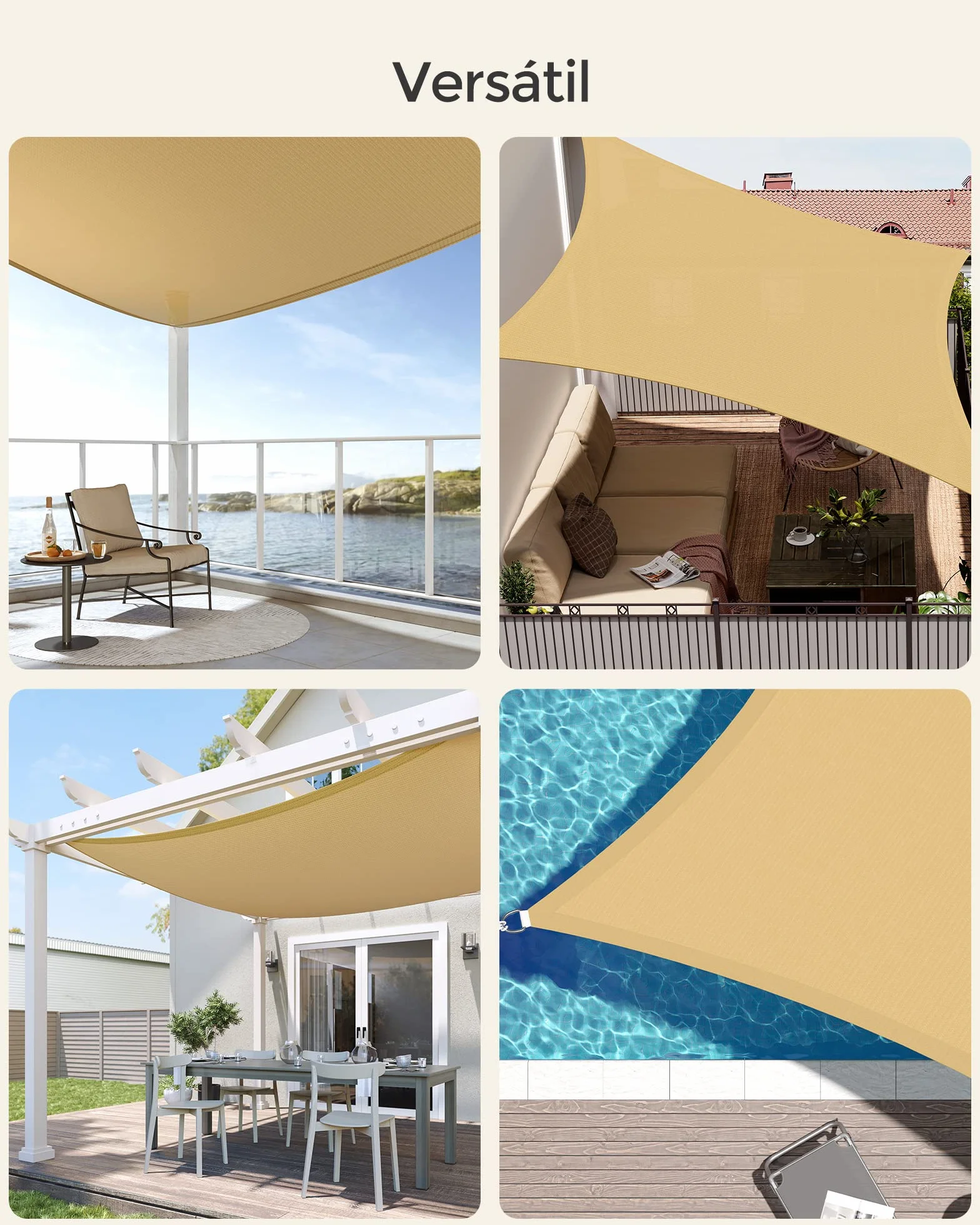 SONGMICS Vela de Sombra 3 x 5 m, HDPE, Protección Solar, Rectangular, Cóncava, Amarillo Arena