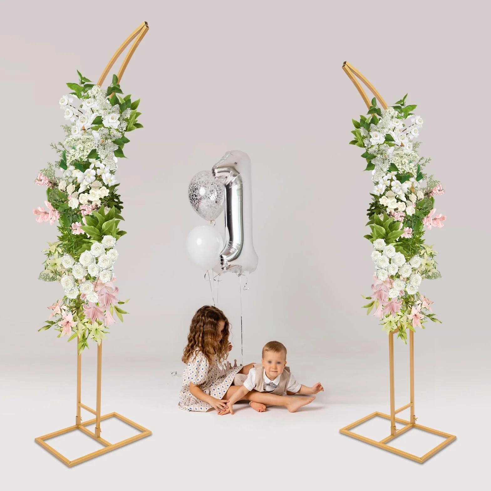 2 piezas arco de boda de metal con arco de rosa, arco de boda curvado, soporte de fondo de flores de globo para decoraciones de ceremonias de cumpleaños/fiestas/banquetes, 190 cm y 210 cm (dorado)