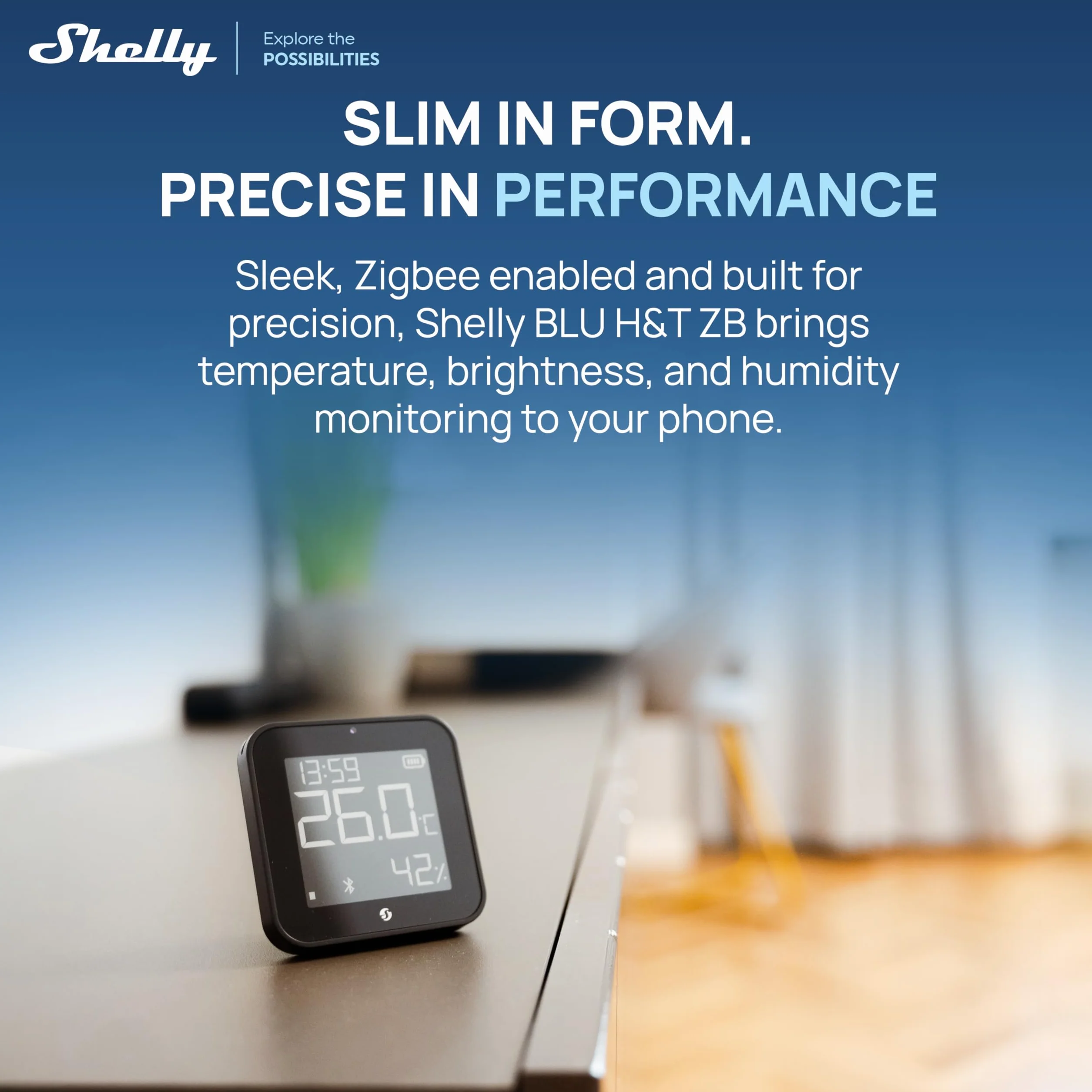 Shelly BLU H&T Display ZB Negro Sensor de temperatura y humedad inteligente Bluetooth Zigbee Monitor termómetro higrómetro interior Compatible Alexa Google Control app