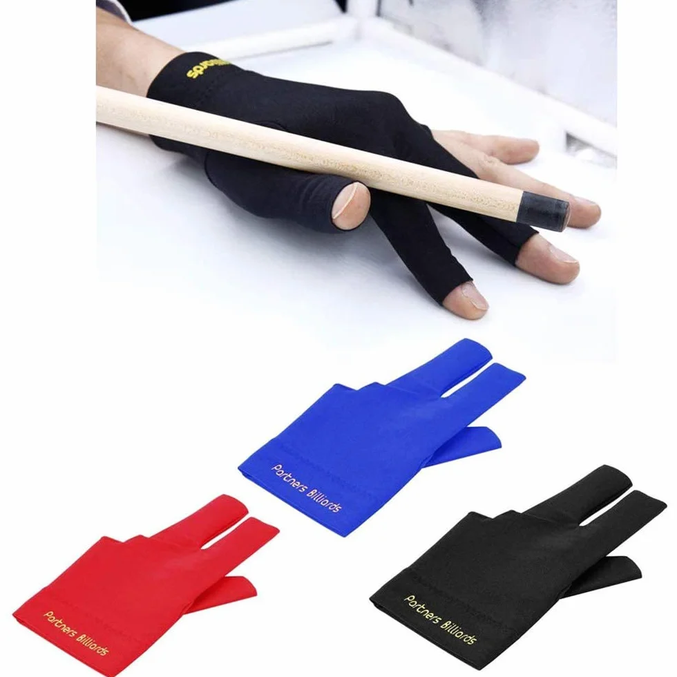 Guantes de Cola de Billar elásticos de Licra para Mano Izquierda con 3 Dedos (Rojo, Azul, Negro, Gris)