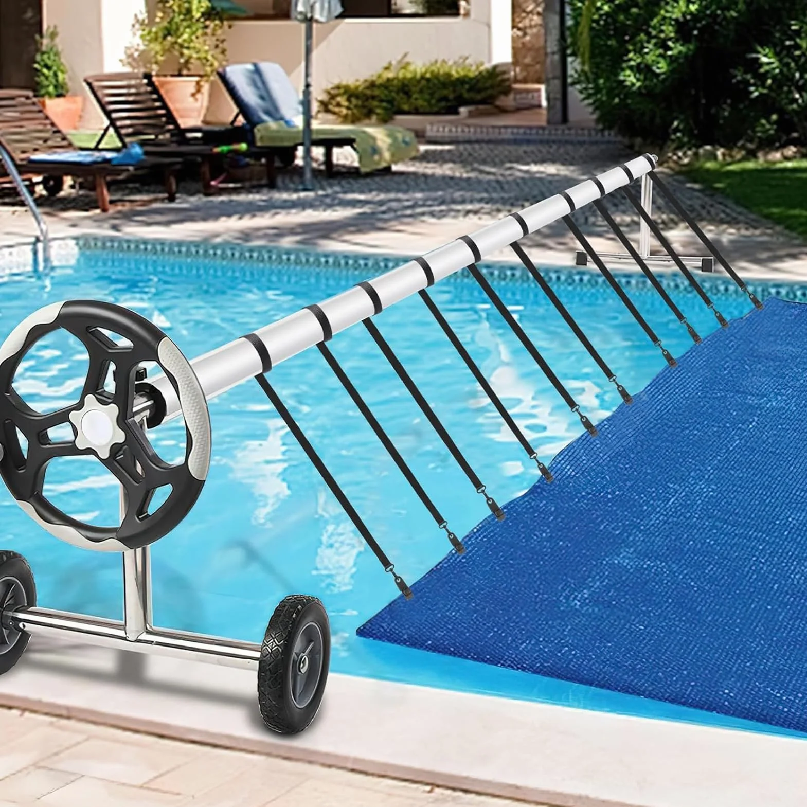 Enrolladores para piscina juego 8 piezas cintas fijación grapas bandas sujeción láminas solares