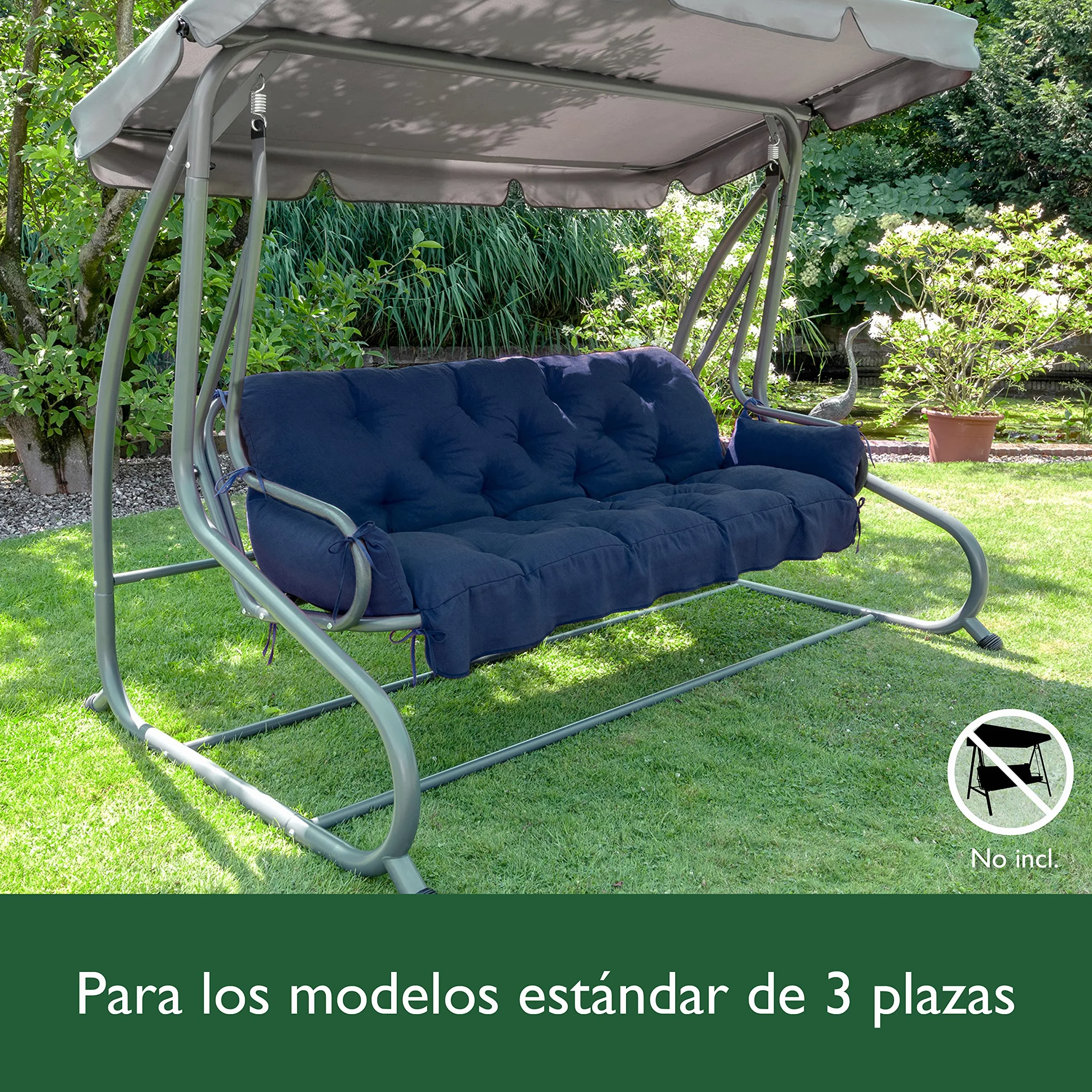 Beautissu Cojín para Columpio de Jardín 180x50x8 cm Flair HS – Cojín de Exterior con 2 Cojines – Colchoneta para Banco de Jardín, Relleno de Copos de Espuma - Azul Marino