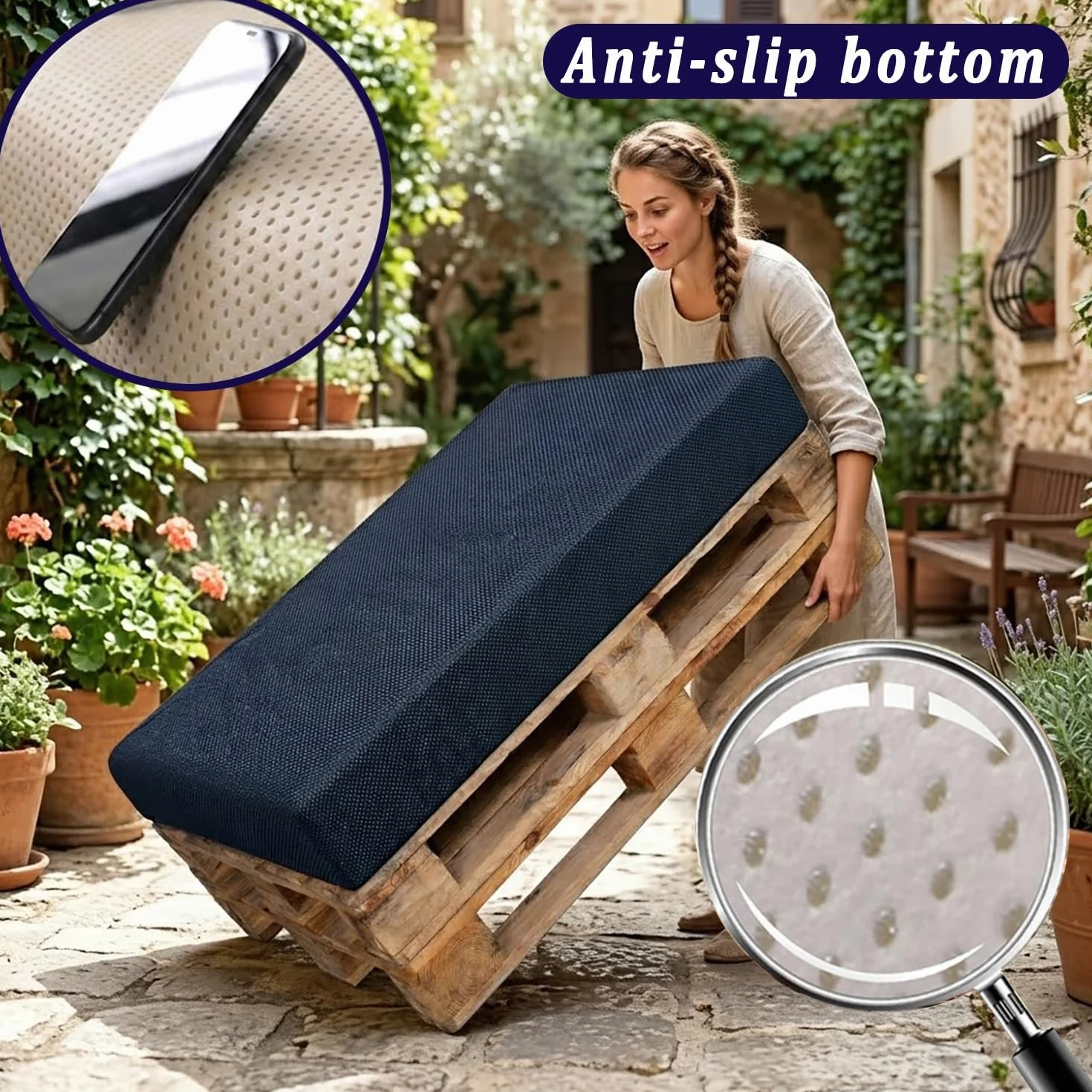 Funda para Cojines de Palets Exterior Impermeable 120x80 60x40 120x60 120x40 Antideslizante Cremallera Beige 60x120x15cm