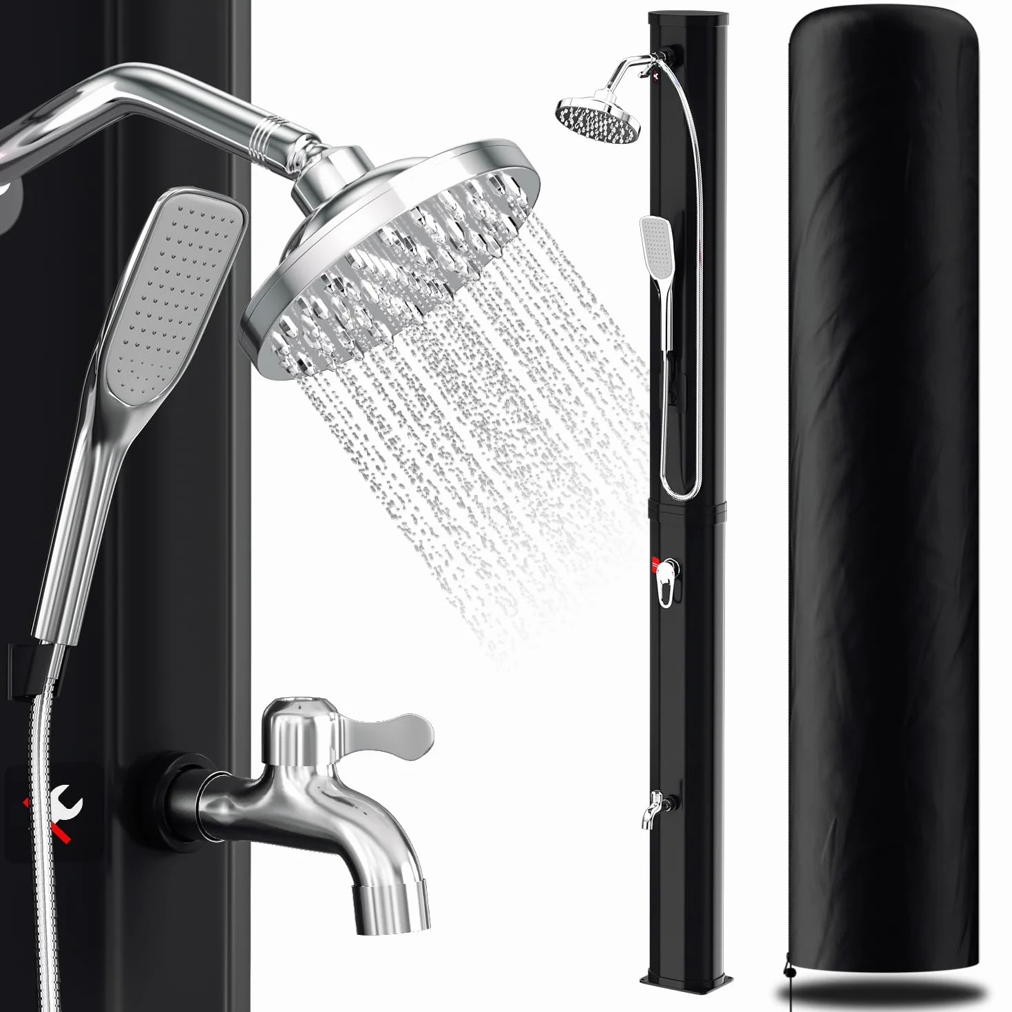 Herrselsam Ducha solar 35 L jardín agua caliente 60 °C camping sin conexión alimentación ducha pies alcachofa mano cabezal lluvia orientable funda