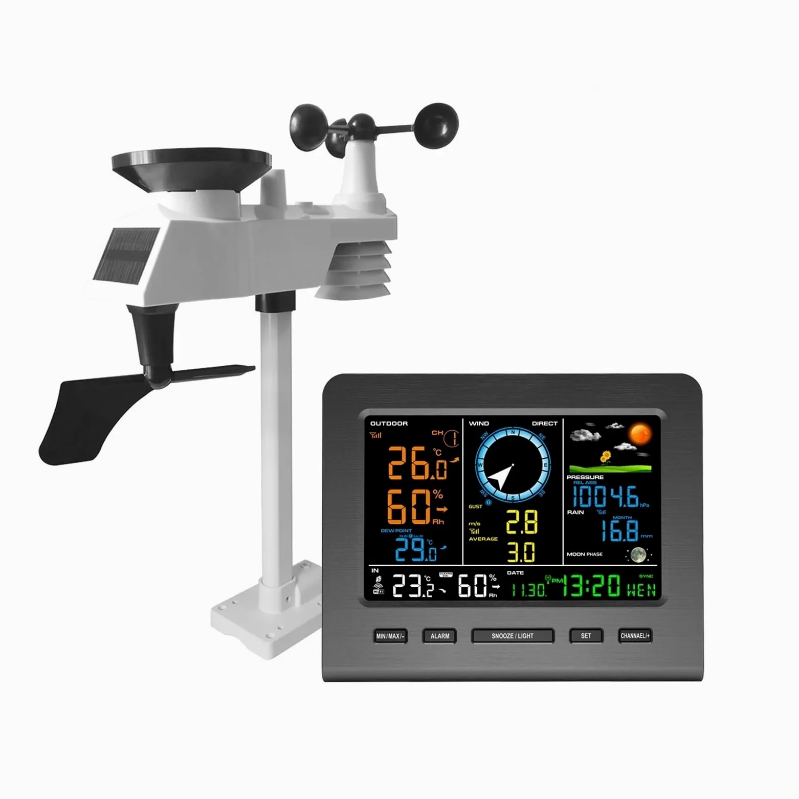 Estación Meteorológica Inalámbrica 0366-WF, Sensor interior y exterior con pantalla, termohigrómetro con pronóstico del tiempo, temperatura y humedad