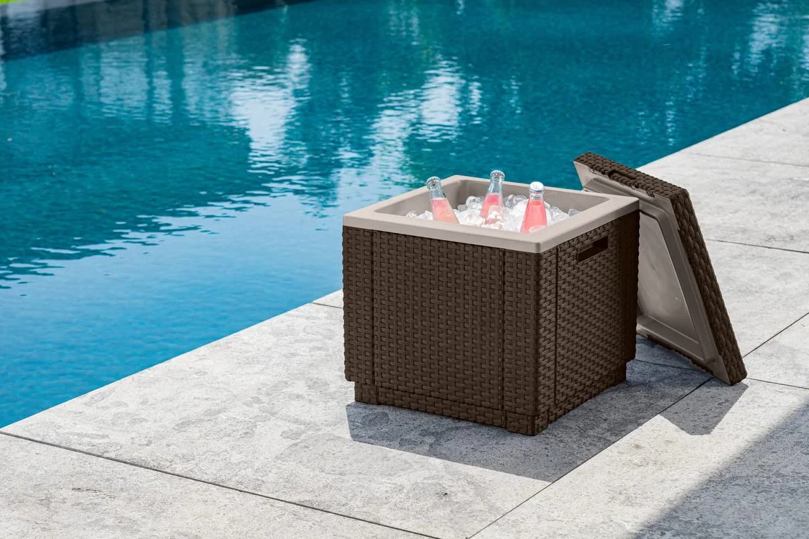 Keter Ice Cube Mesa Nevera Exterior Resina Ratán 42x42x41 cm Grafito