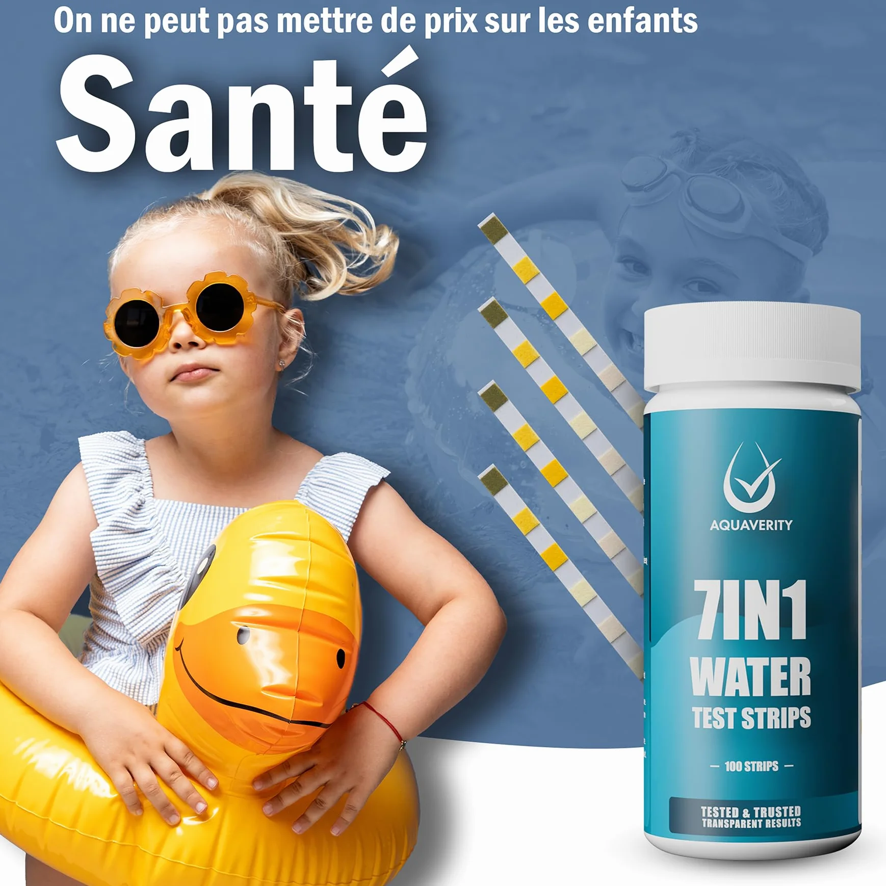 Tiras Reactivas Piscina, 100 Tiras Reactivas Para Piscina y Spa Para Alcalinidad Total, Dureza, Lloro Libre, Bromo, pH, Acido Cianurico y Cloro Total, Kit de Prueba de Agua Preciso 7 en 1