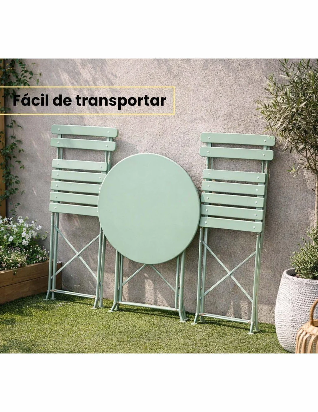 Bistró Plegable Arles Metalico Mesa y 2 Sillas Exterior Interior Resistente Muebles Jardin Balcon Terraza
