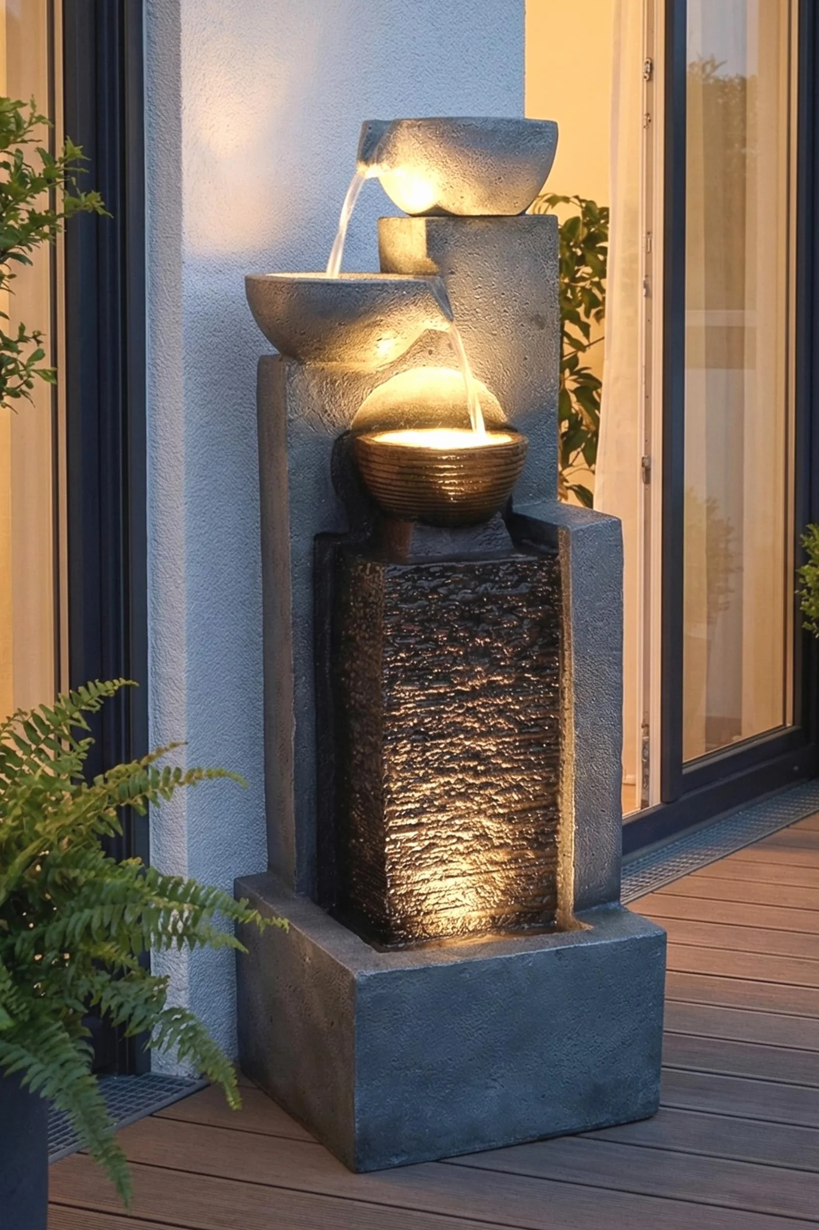 Fuente de Hierro Forjado de la Marca Gran Fuente, Iluminación LED y Cascada de Agua, Decoración de Jardín