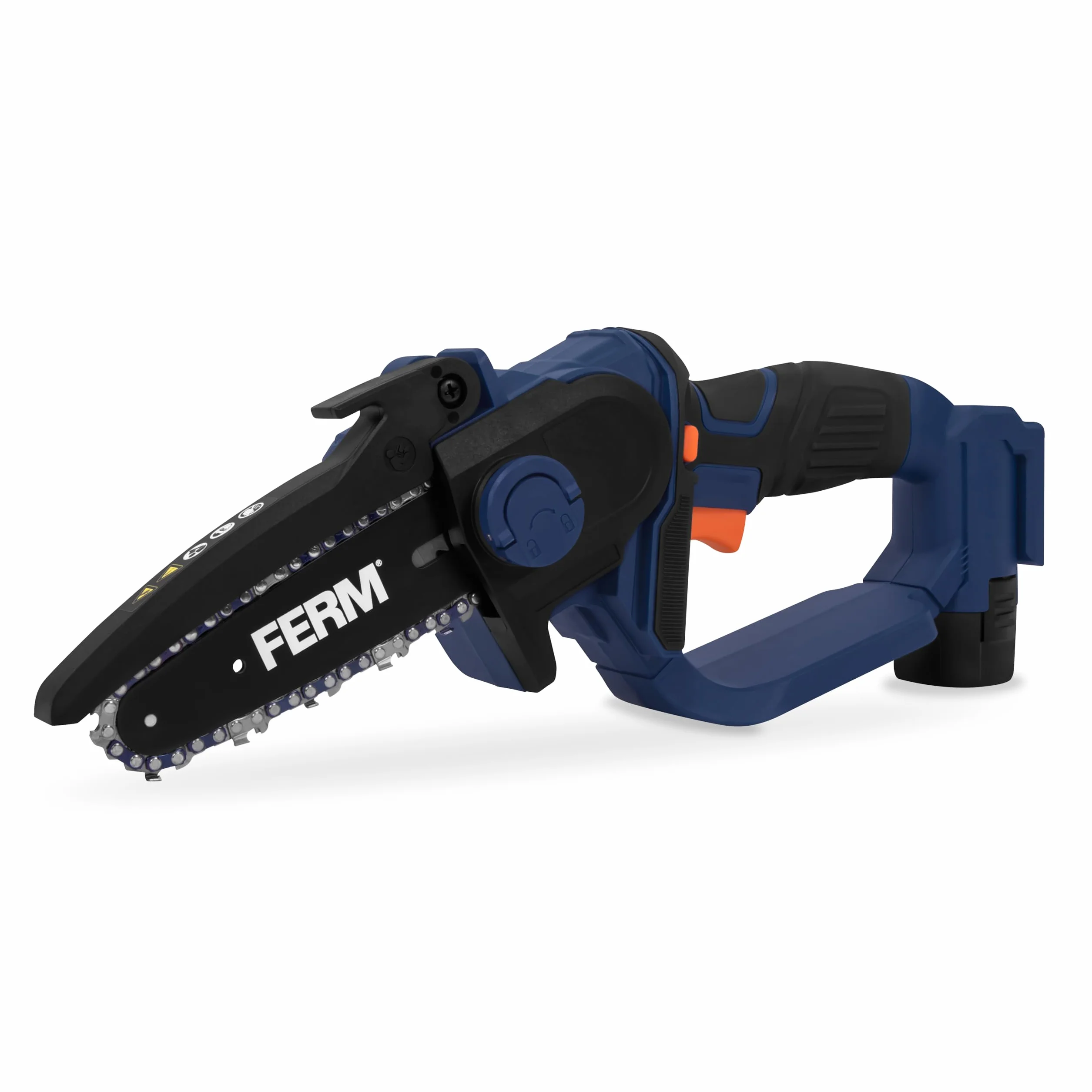FERM Mini motosierra con batería de 12 V – 12,5 cm con batería de 1,5 Ah, una sola mano, cable de carga USB-C, compatible con AX-Power, sierra de jardín para ramas y madera CSM1052